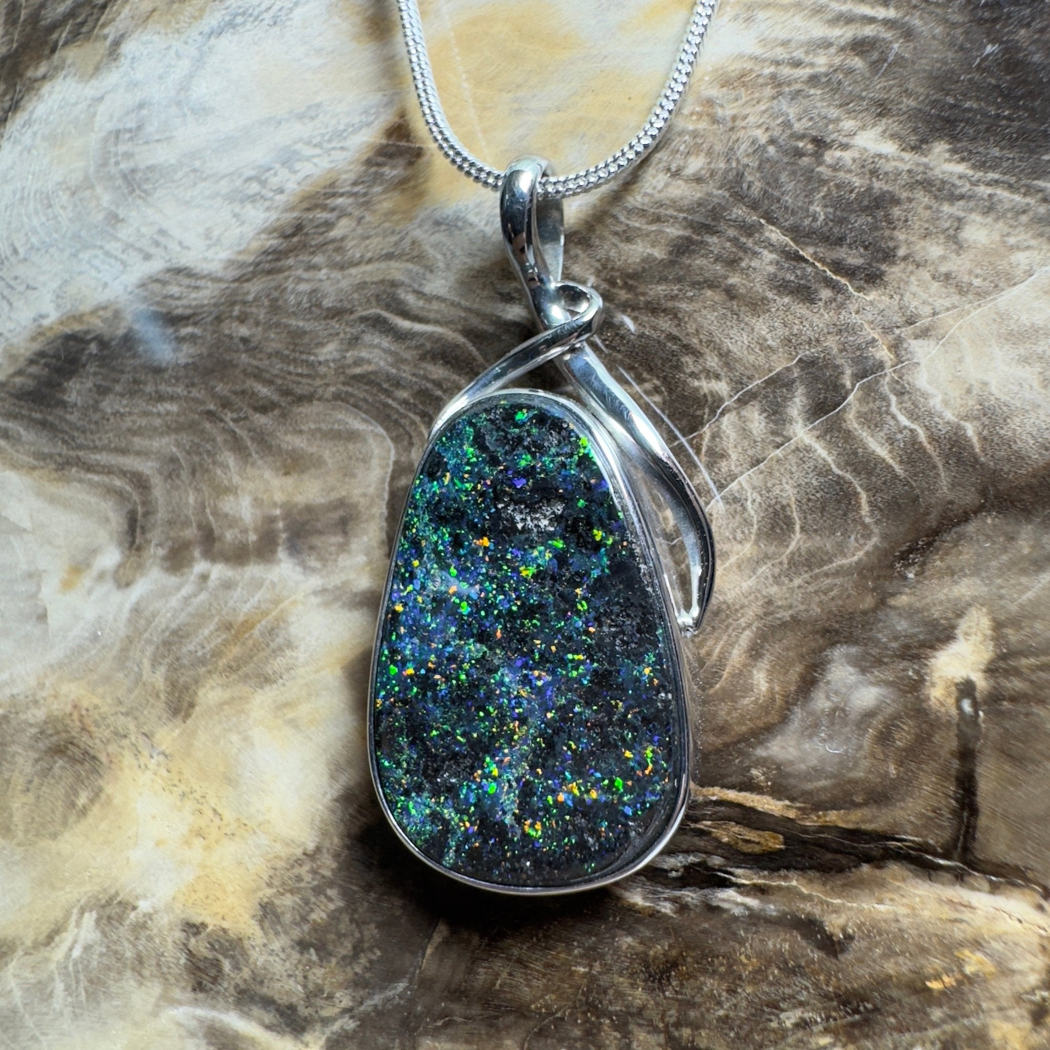 Carnavon Ember ~ Queensland Boulder Opal 925 Sterling Silver Pendant Necklace
