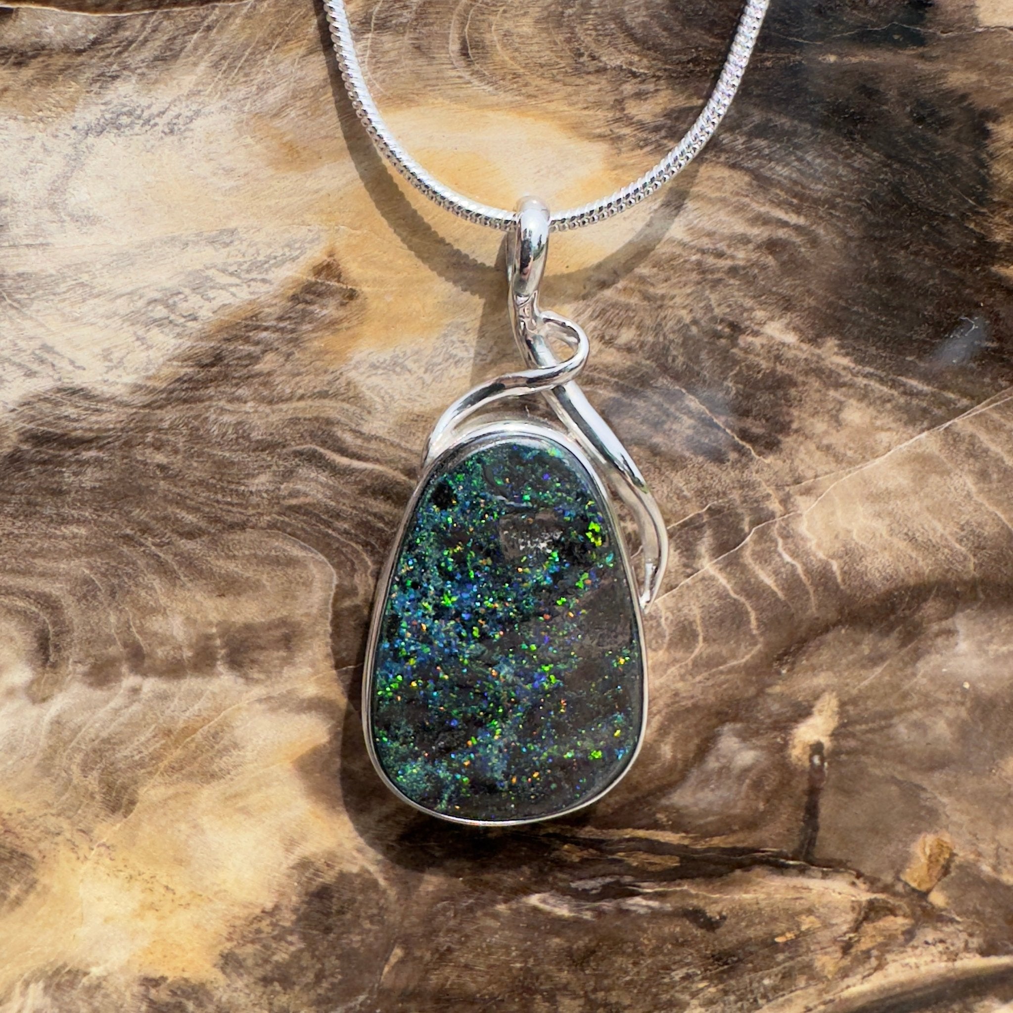 Carnavon Ember ~ Queensland Boulder Opal 925 Sterling Silver Pendant Necklace