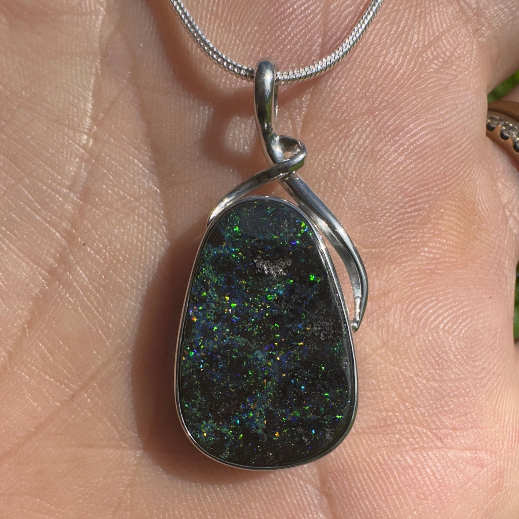 Carnavon Ember ~ Queensland Boulder Opal 925 Sterling Silver Pendant Necklace
