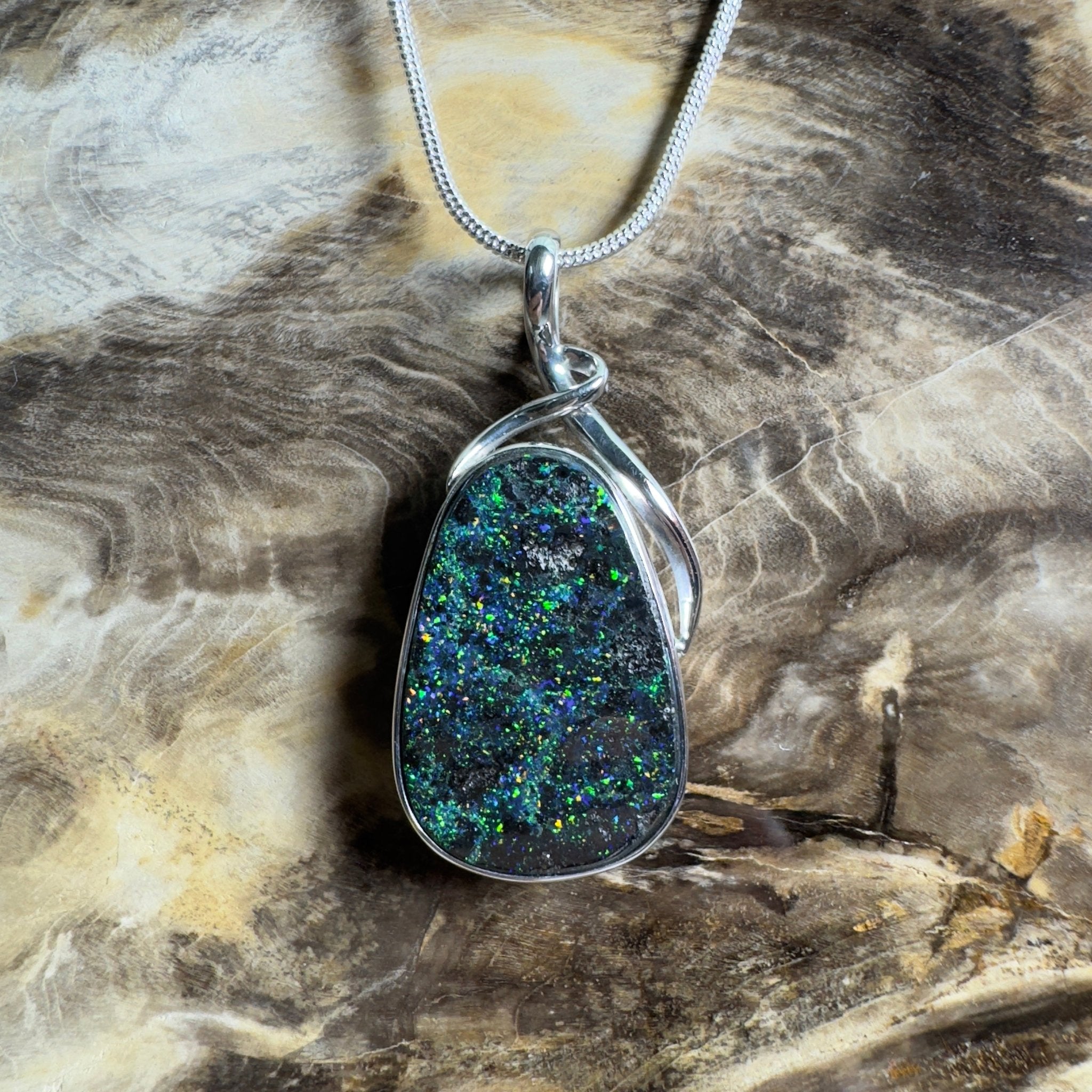 Carnavon Ember ~ Queensland Boulder Opal 925 Sterling Silver Pendant Necklace
