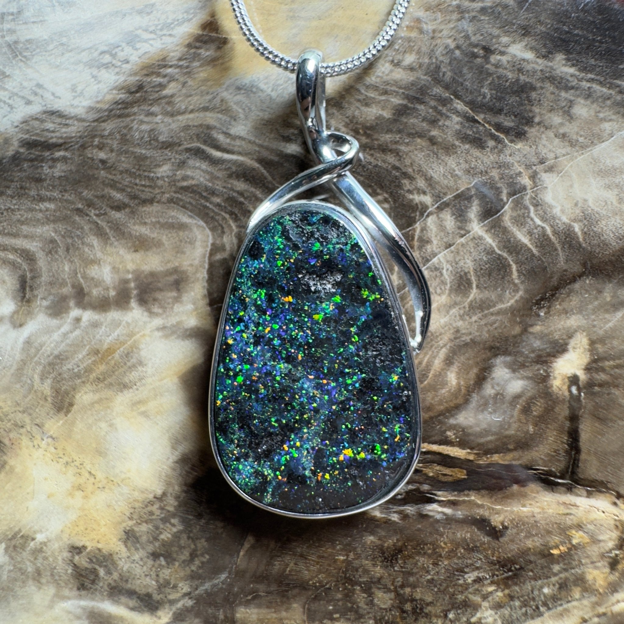 Carnavon Ember ~ Queensland Boulder Opal 925 Sterling Silver Pendant Necklace