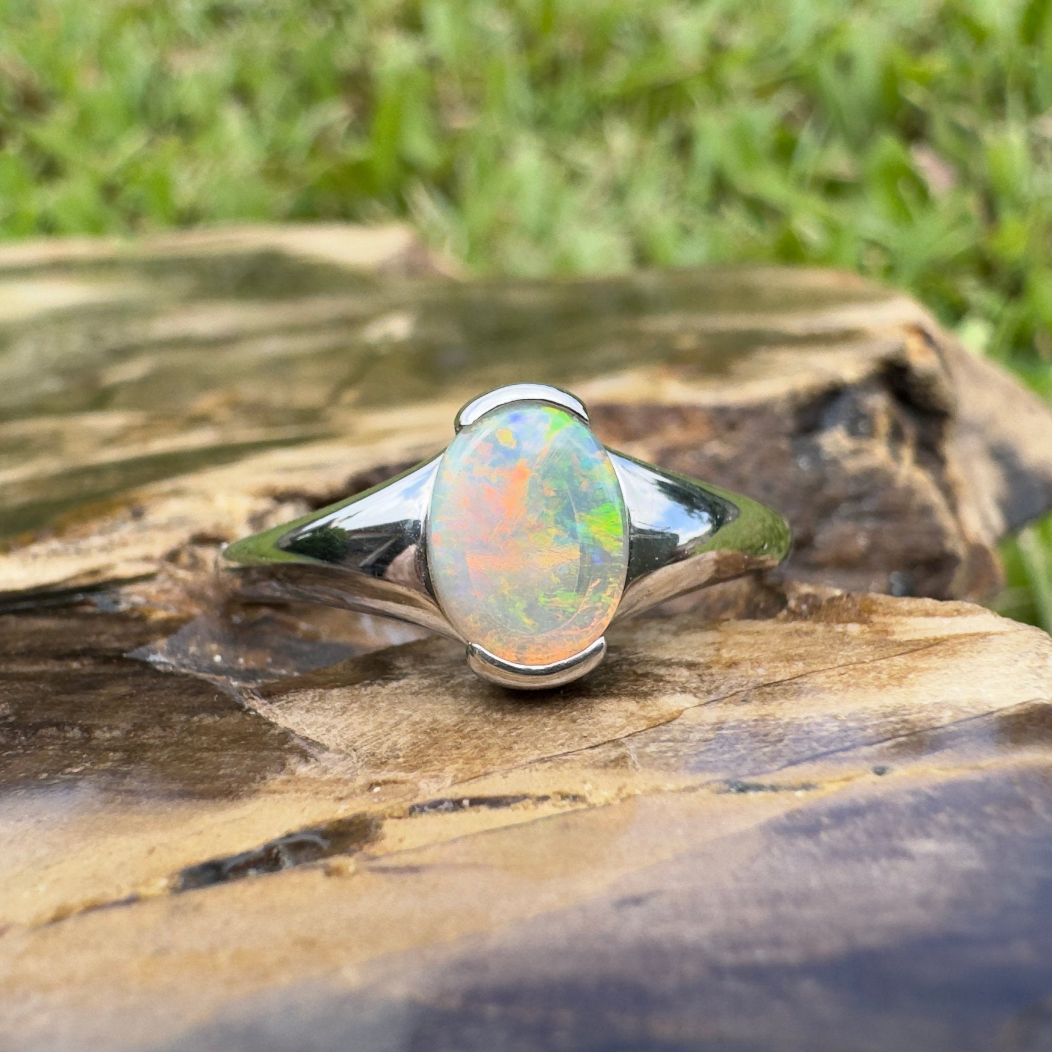 Ceduna Aurora ~ 0.72ct Solid Coober Pedy Crystal Opal 925 Silver Ring