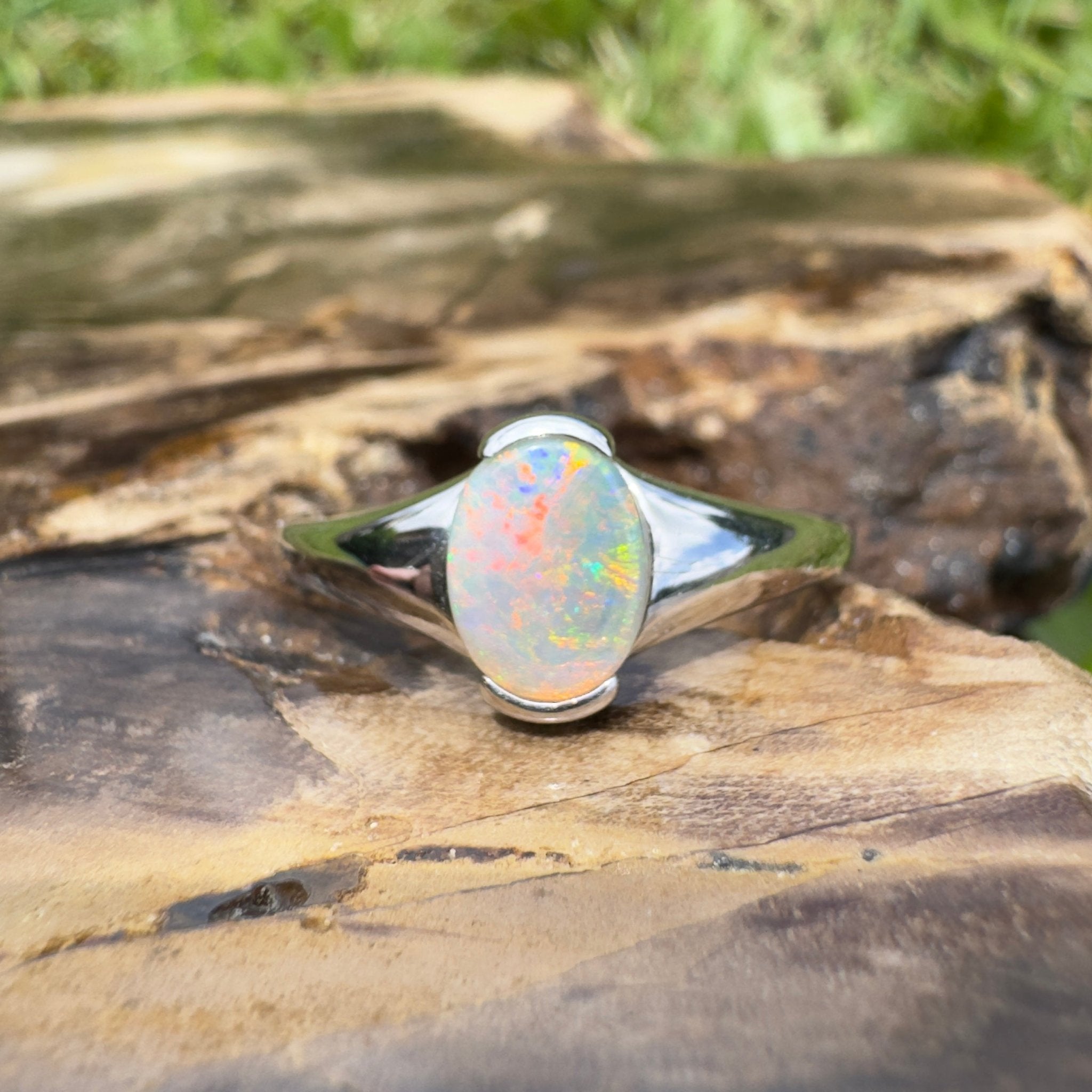 Ceduna Aurora ~ 0.72ct Solid Coober Pedy Crystal Opal 925 Silver Ring