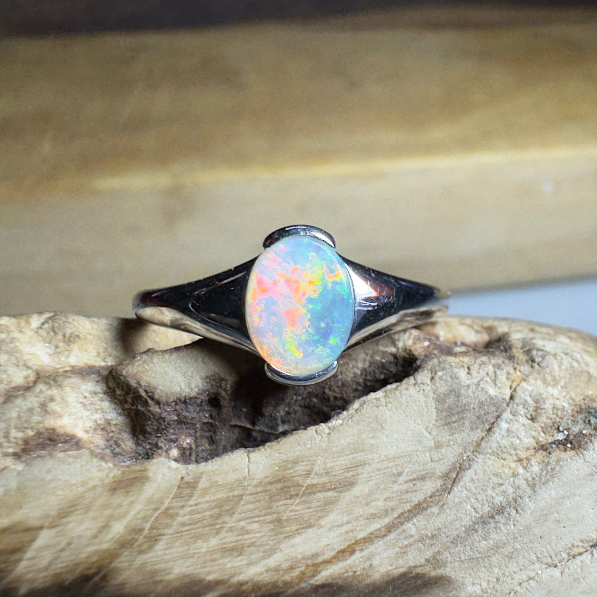 Ceduna Aurora ~ 0.72ct Solid Coober Pedy Crystal Opal 925 Silver Ring