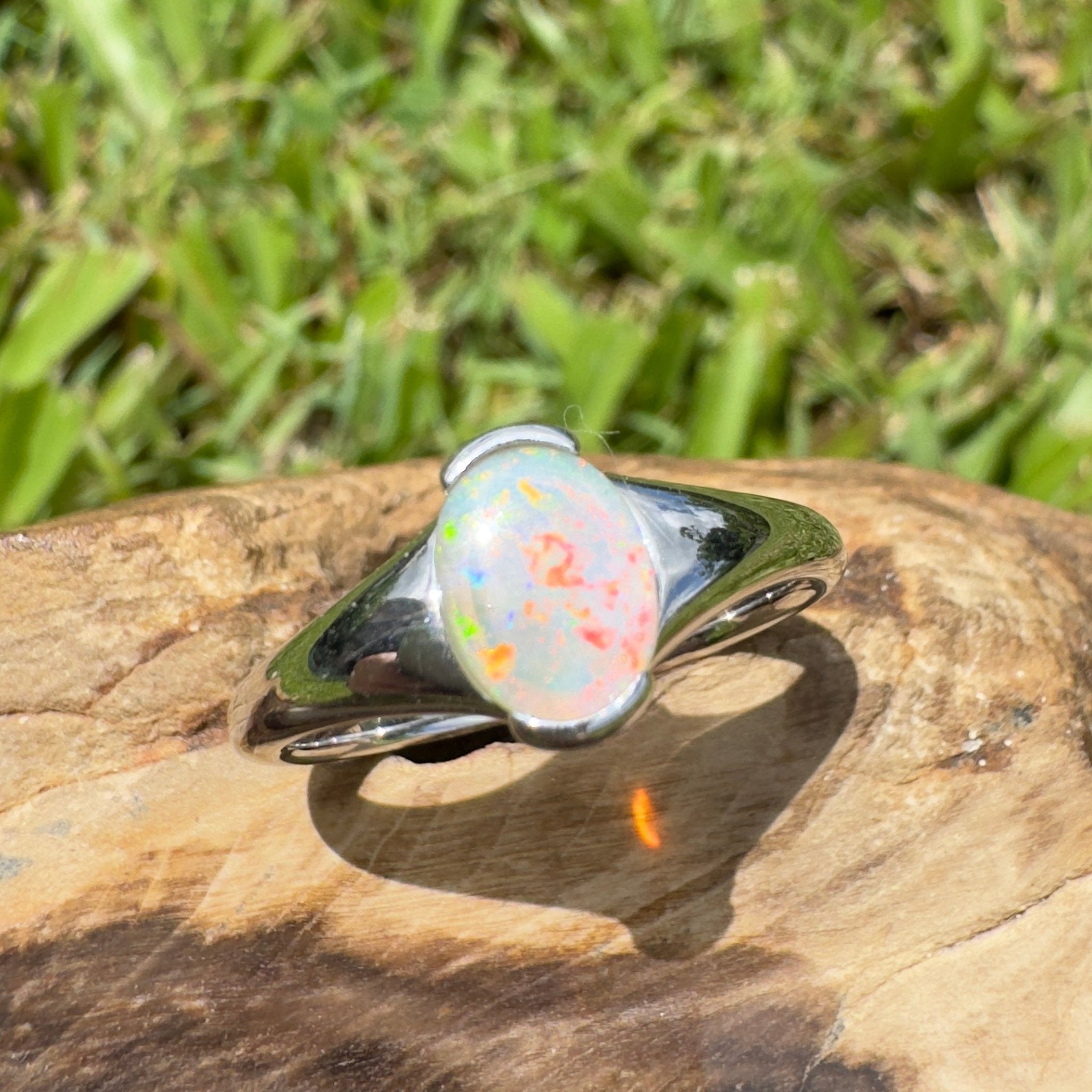 Ceduna Aurora ~ 0.72ct Solid Coober Pedy Crystal Opal 925 Silver Ring