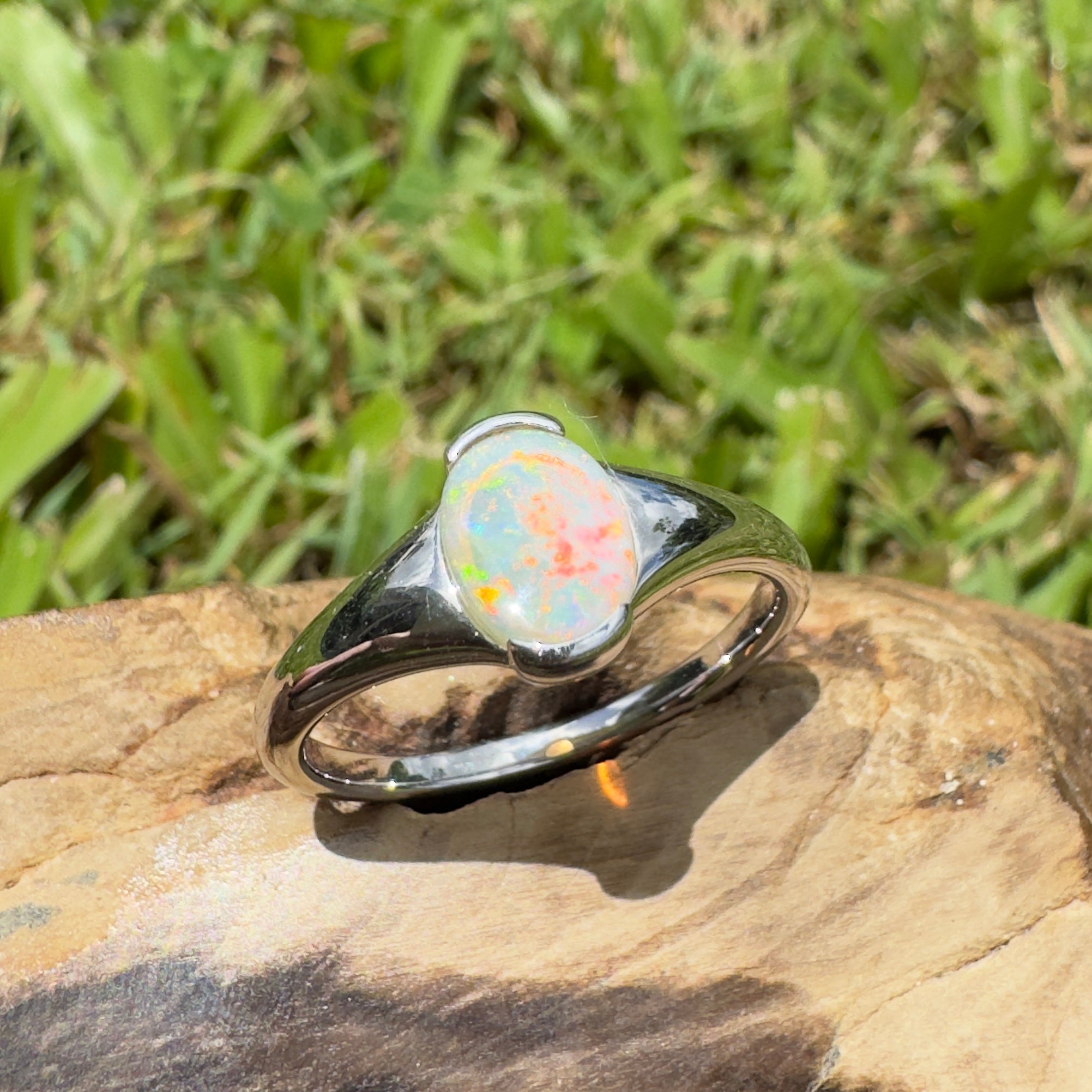 Ceduna Aurora ~ 0.72ct Solid Coober Pedy Crystal Opal 925 Silver Ring