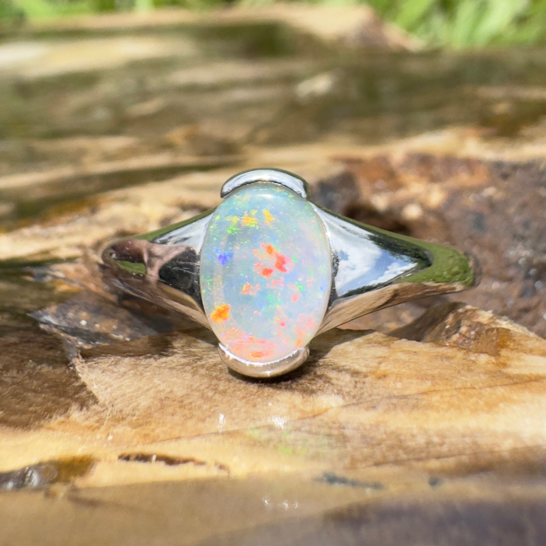 Ceduna Aurora ~ 0.72ct Solid Coober Pedy Crystal Opal 925 Silver Ring