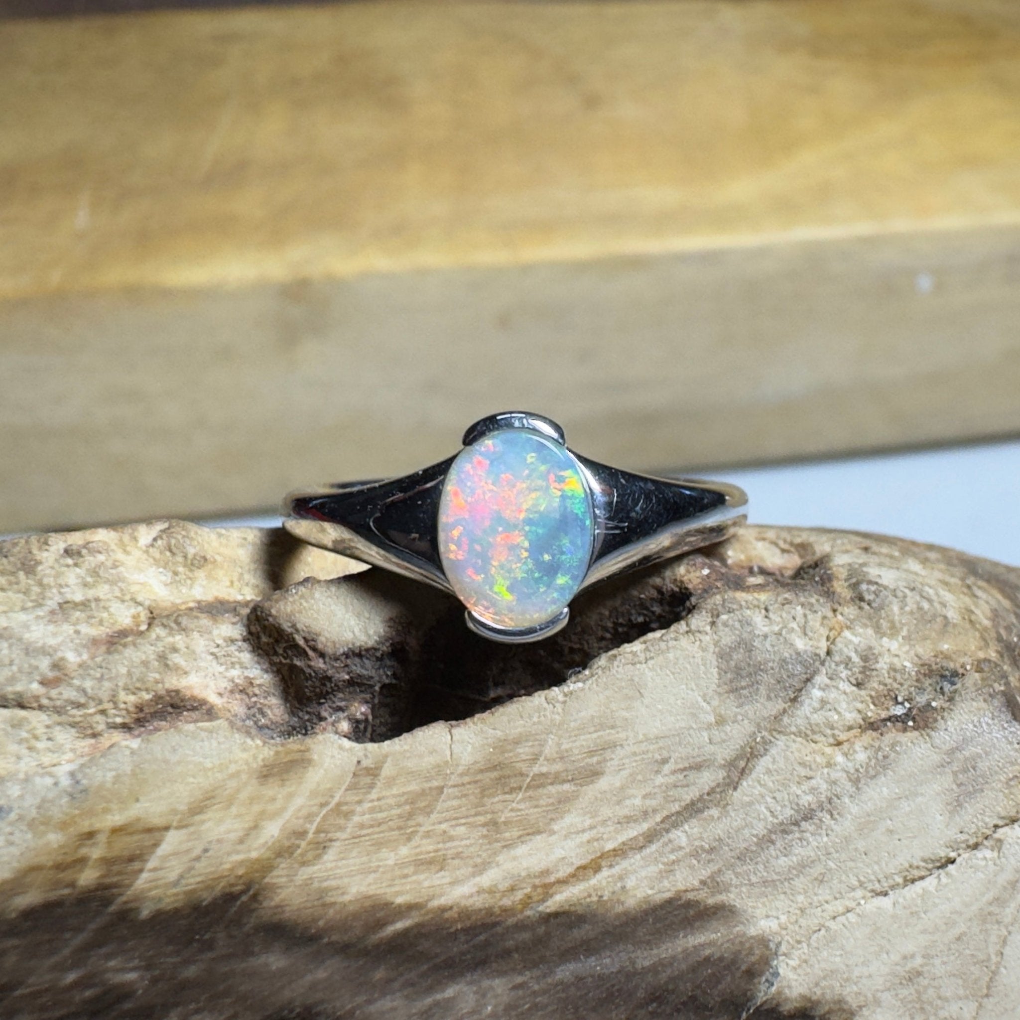 Ceduna Aurora ~ 0.72ct Solid Coober Pedy Crystal Opal 925 Silver Ring