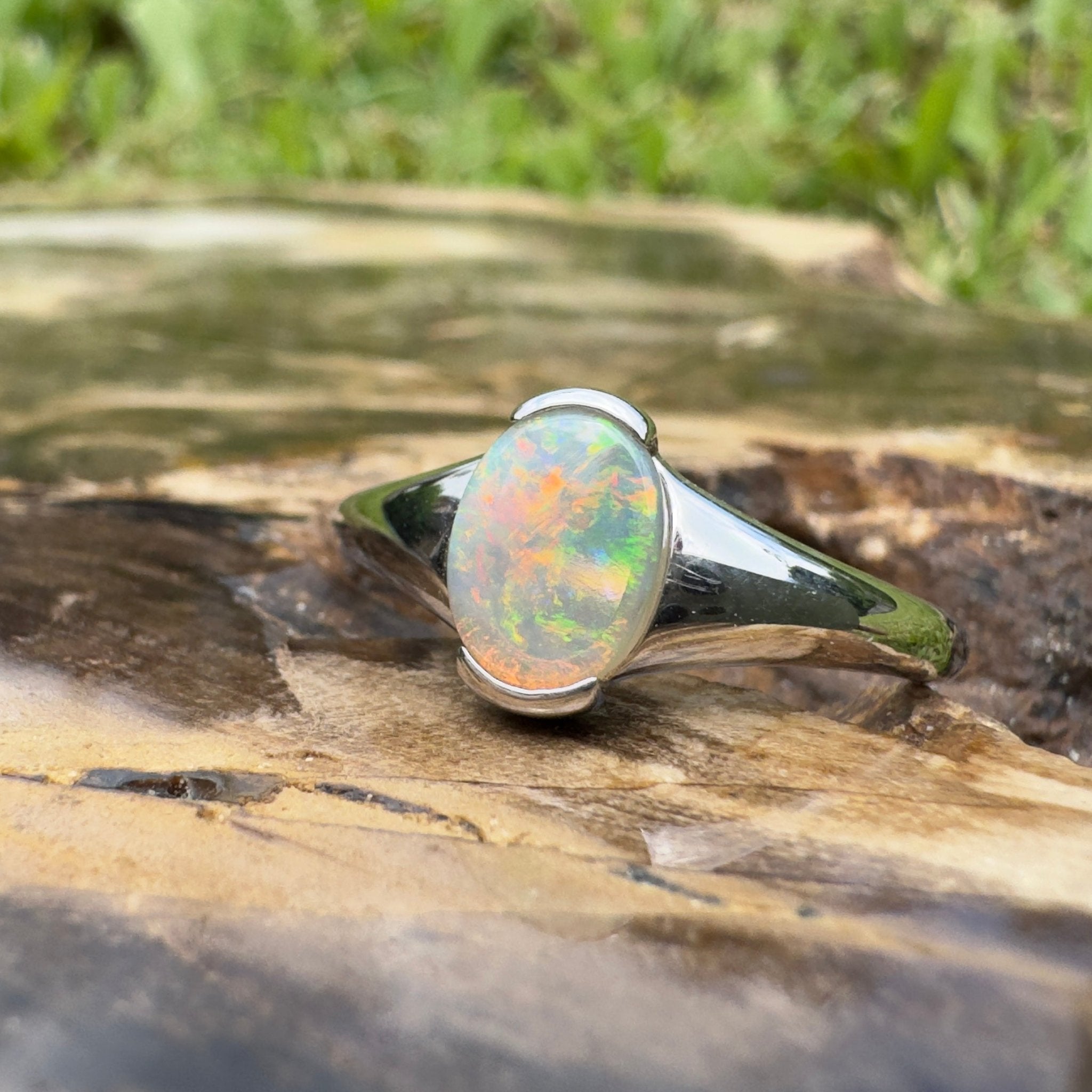 Ceduna Aurora ~ 0.72ct Solid Coober Pedy Crystal Opal 925 Silver Ring