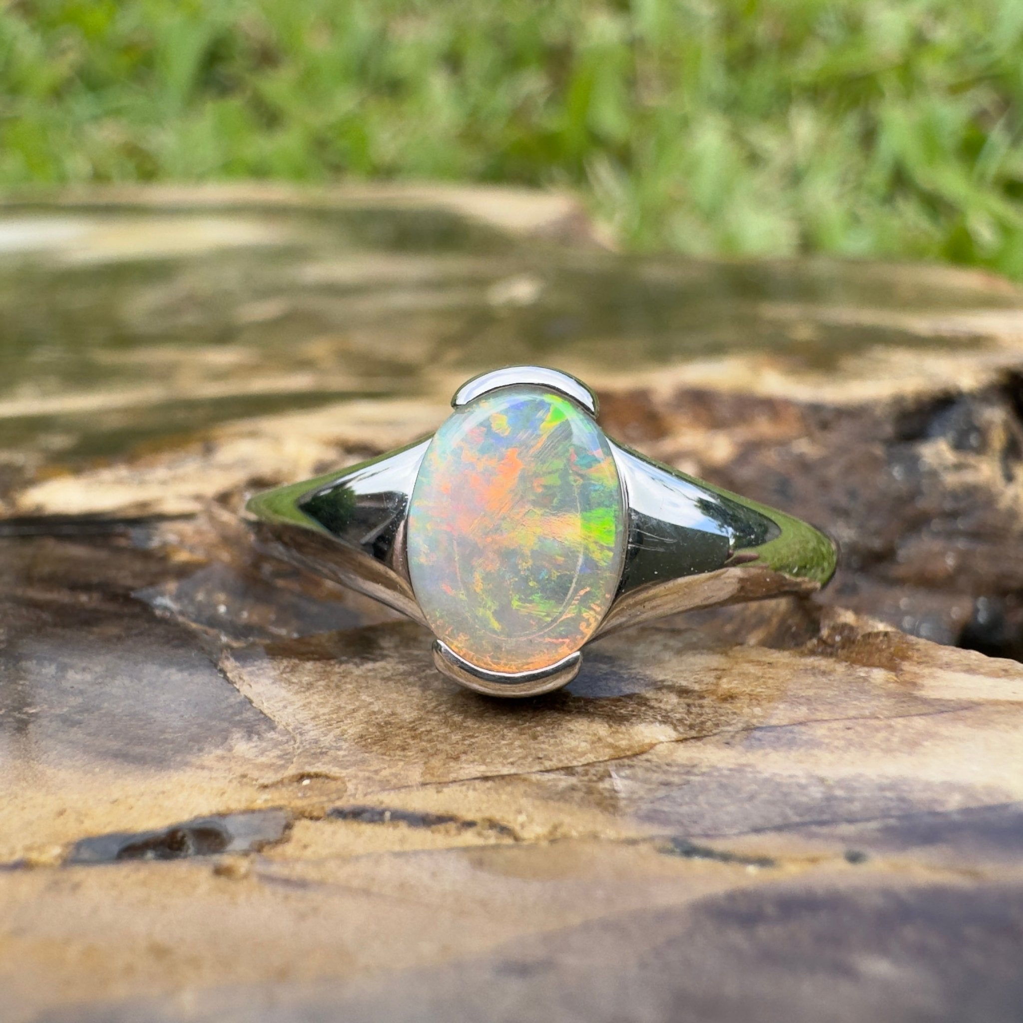 Ceduna Aurora ~ 0.72ct Solid Coober Pedy Crystal Opal 925 Silver Ring