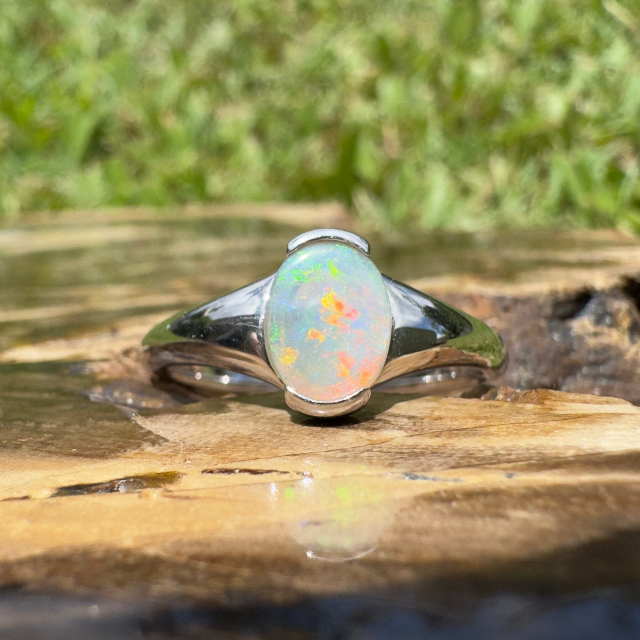 Ceduna Aurora ~ 0.72ct Solid Coober Pedy Crystal Opal 925 Silver Ring