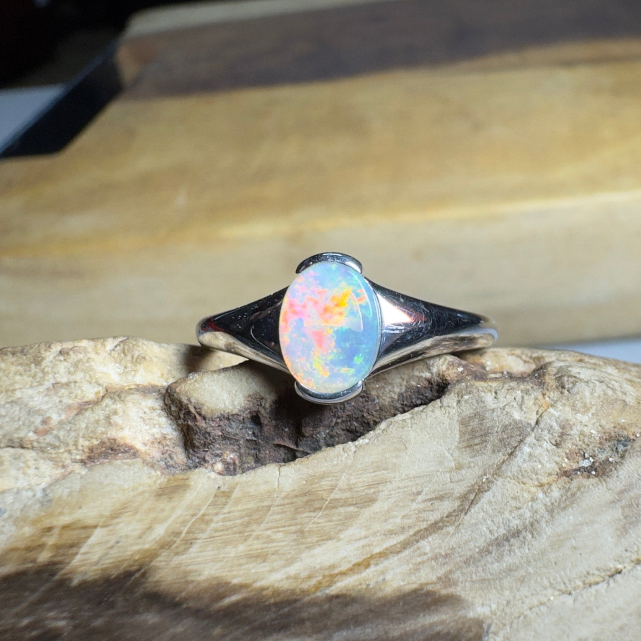 Ceduna Aurora ~ 0.72ct Solid Coober Pedy Crystal Opal 925 Silver Ring