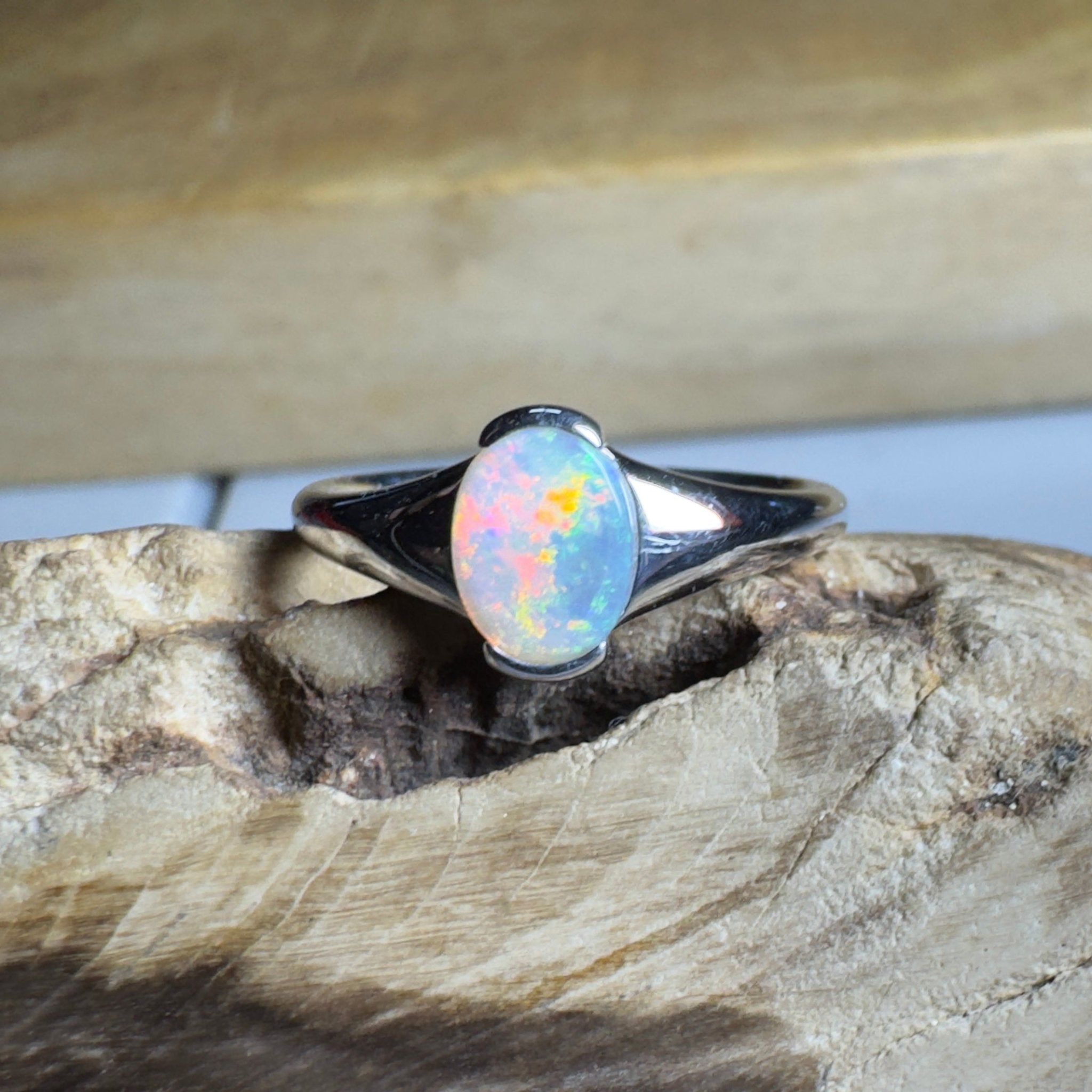 Ceduna Aurora ~ 0.72ct Solid Coober Pedy Crystal Opal 925 Silver Ring