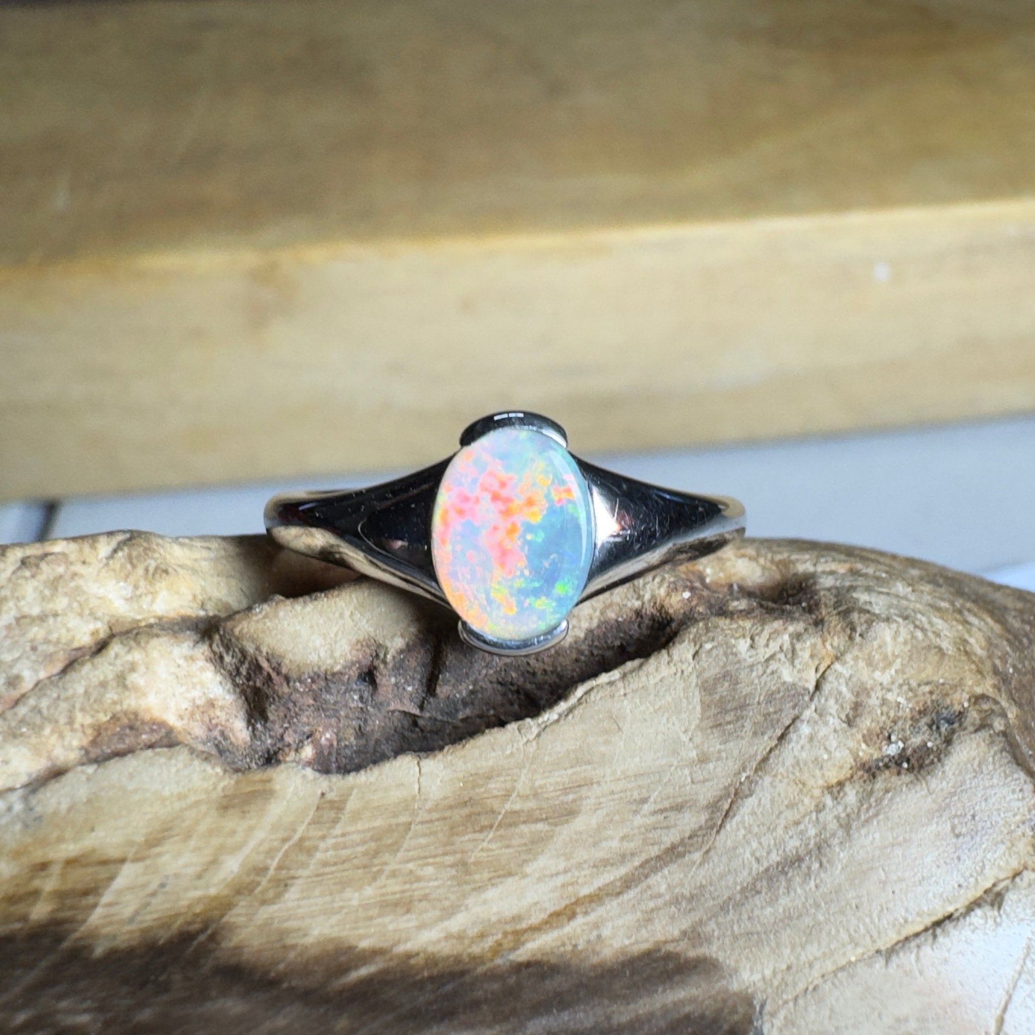 Ceduna Aurora ~ 0.72ct Solid Coober Pedy Crystal Opal 925 Silver Ring