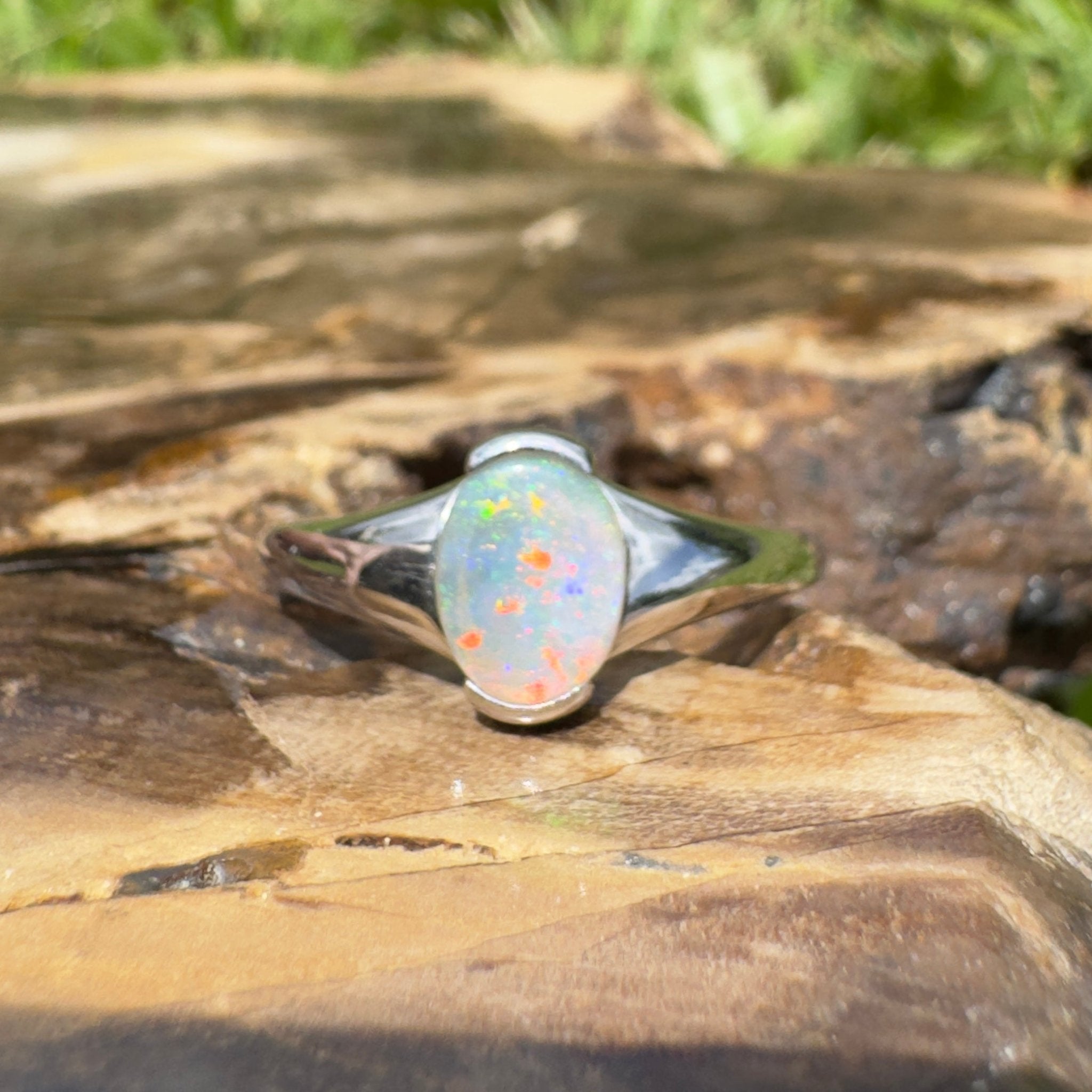 Ceduna Aurora ~ 0.72ct Solid Coober Pedy Crystal Opal 925 Silver Ring