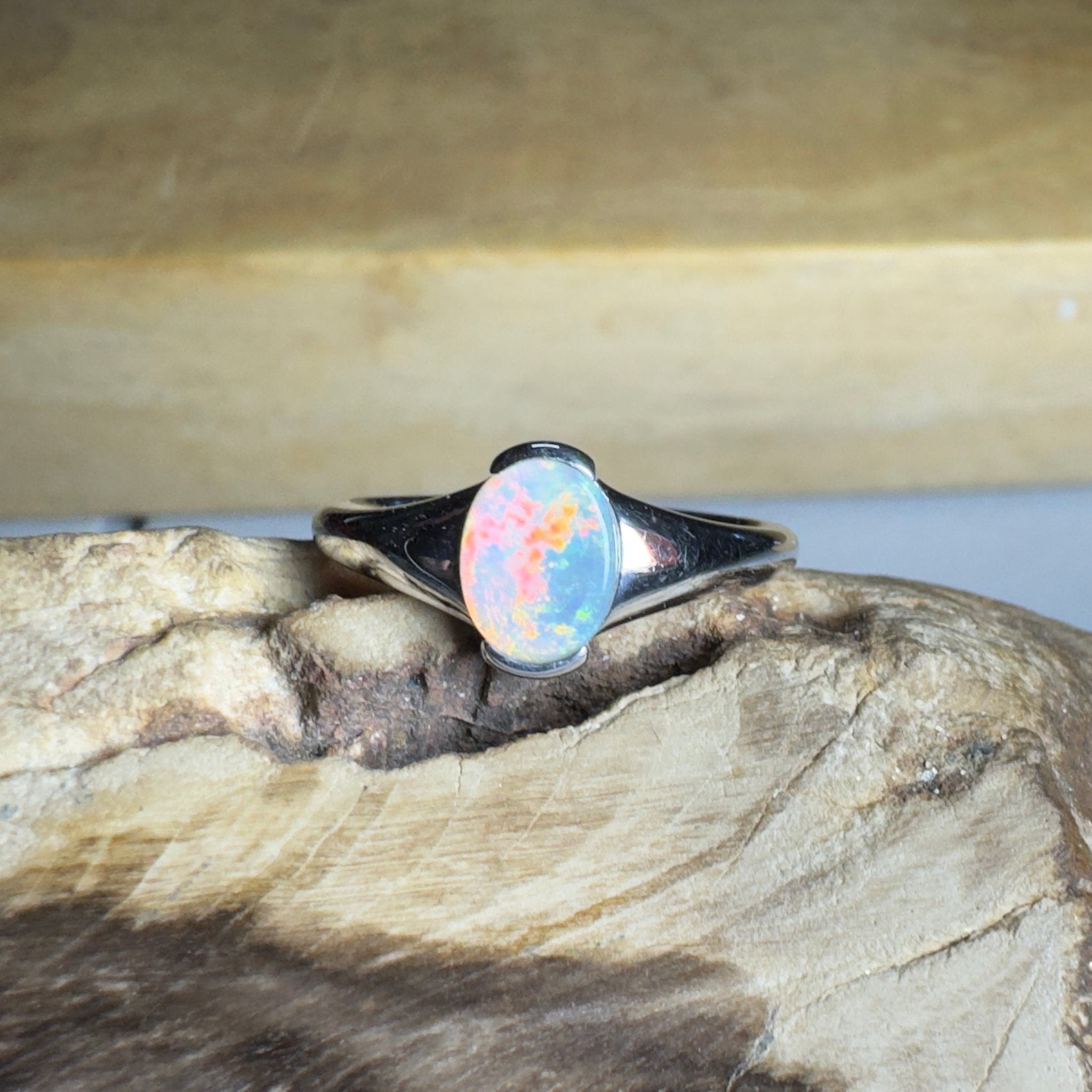 Ceduna Aurora ~ 0.72ct Solid Coober Pedy Crystal Opal 925 Silver Ring