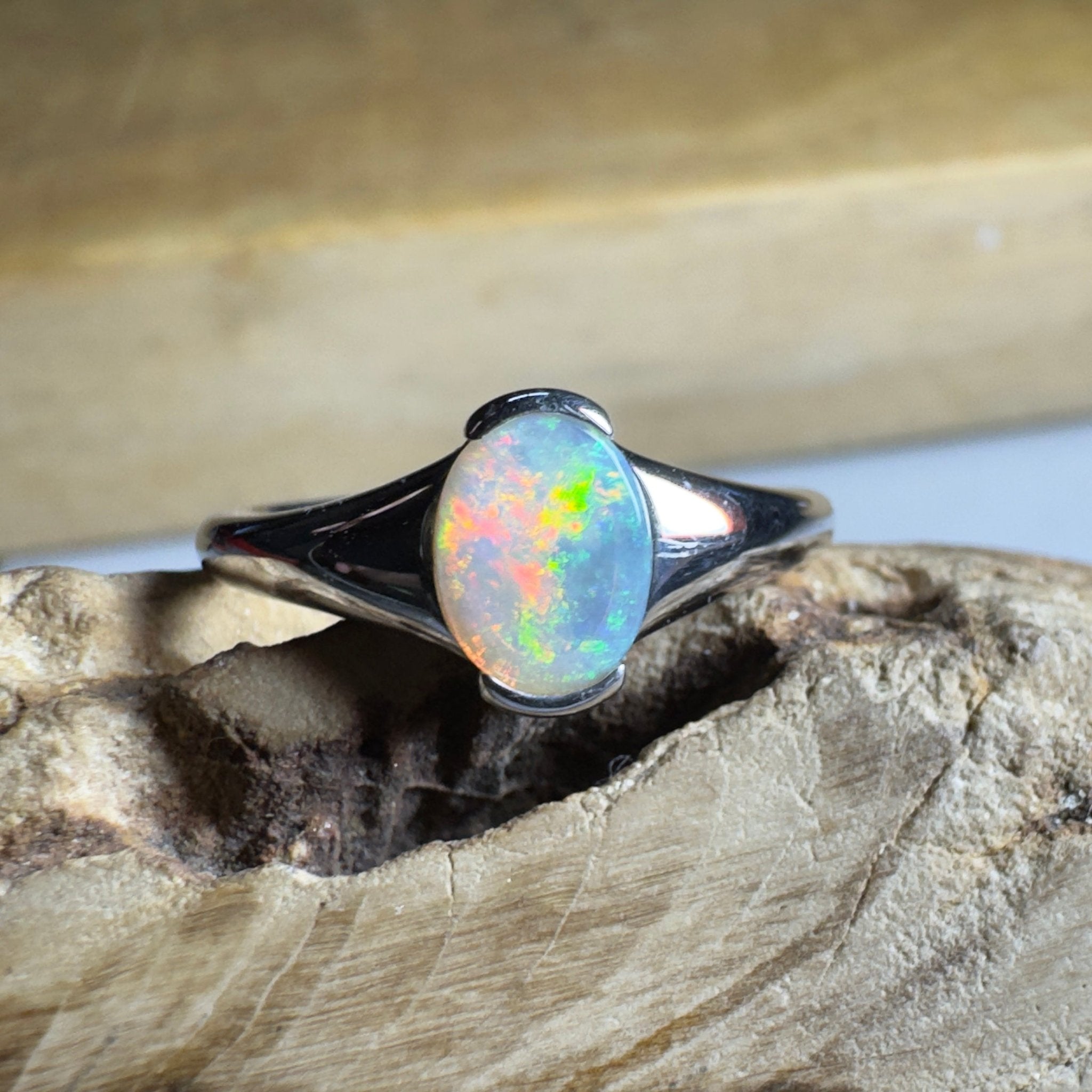 Ceduna Aurora ~ 0.72ct Solid Coober Pedy Crystal Opal 925 Silver Ring