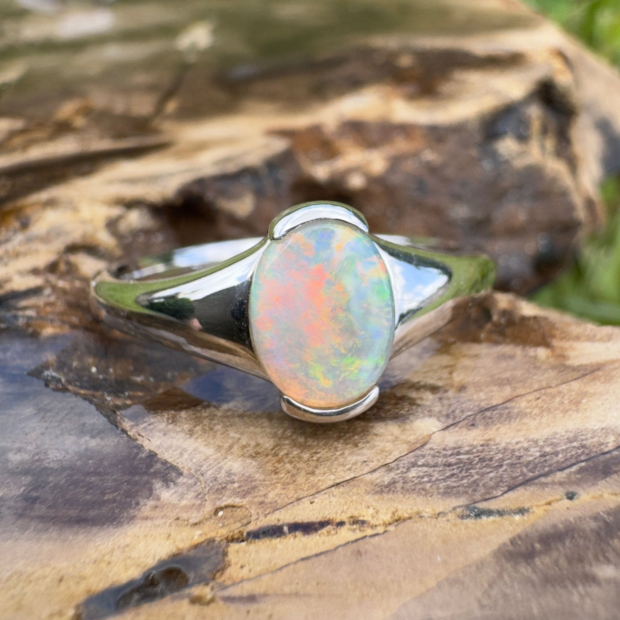 Ceduna Aurora ~ 0.72ct Solid Coober Pedy Crystal Opal 925 Silver Ring