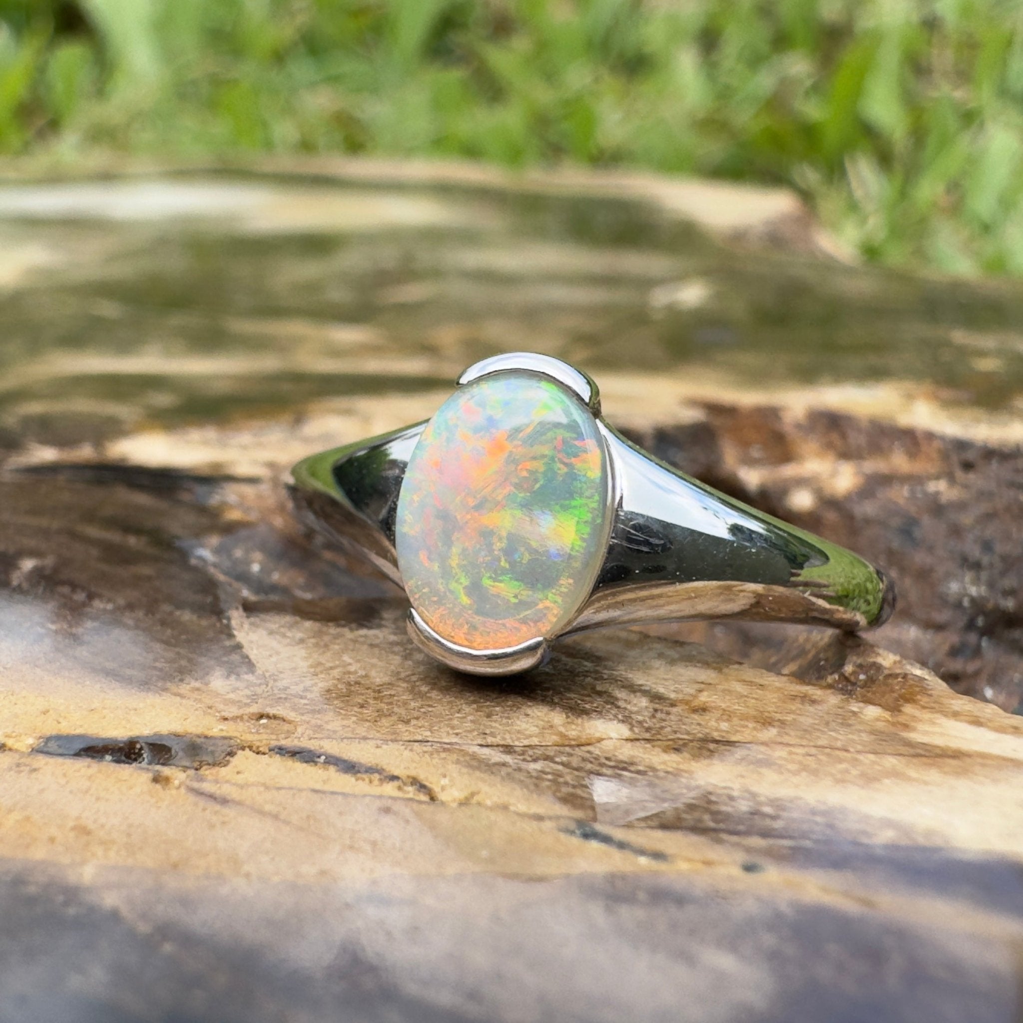 Ceduna Aurora ~ 0.72ct Solid Coober Pedy Crystal Opal 925 Silver Ring