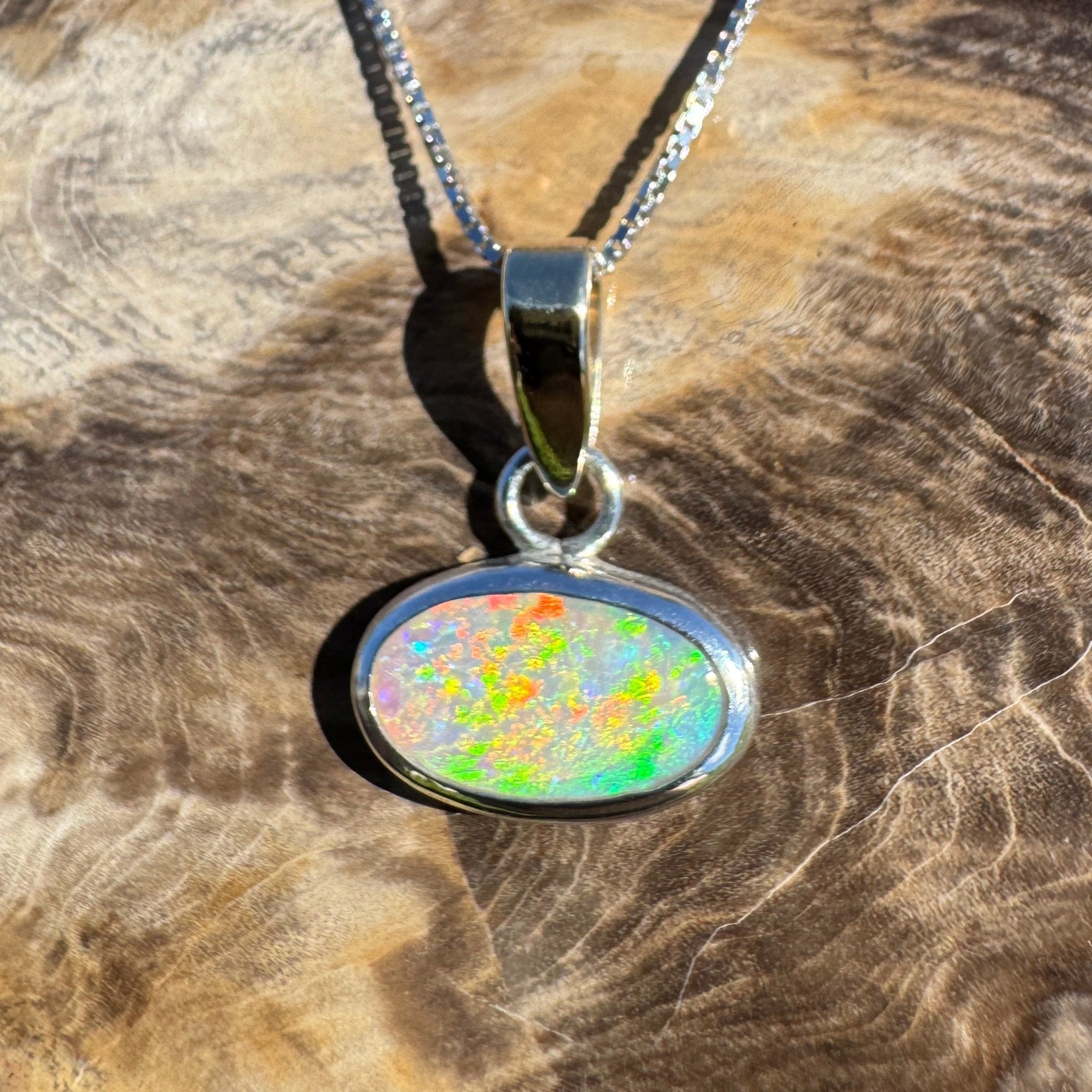 Celestial Glow ~ 1.80ct Solid Lightning Ridge Opal Two - tone 10k Gold and 925 Sterling Silver Pendant Necklace