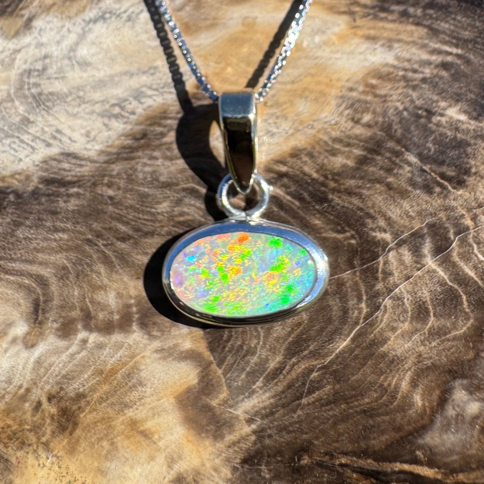 Celestial Glow ~ 1.80ct Solid Lightning Ridge Opal Two - tone 10k Gold and 925 Sterling Silver Pendant Necklace