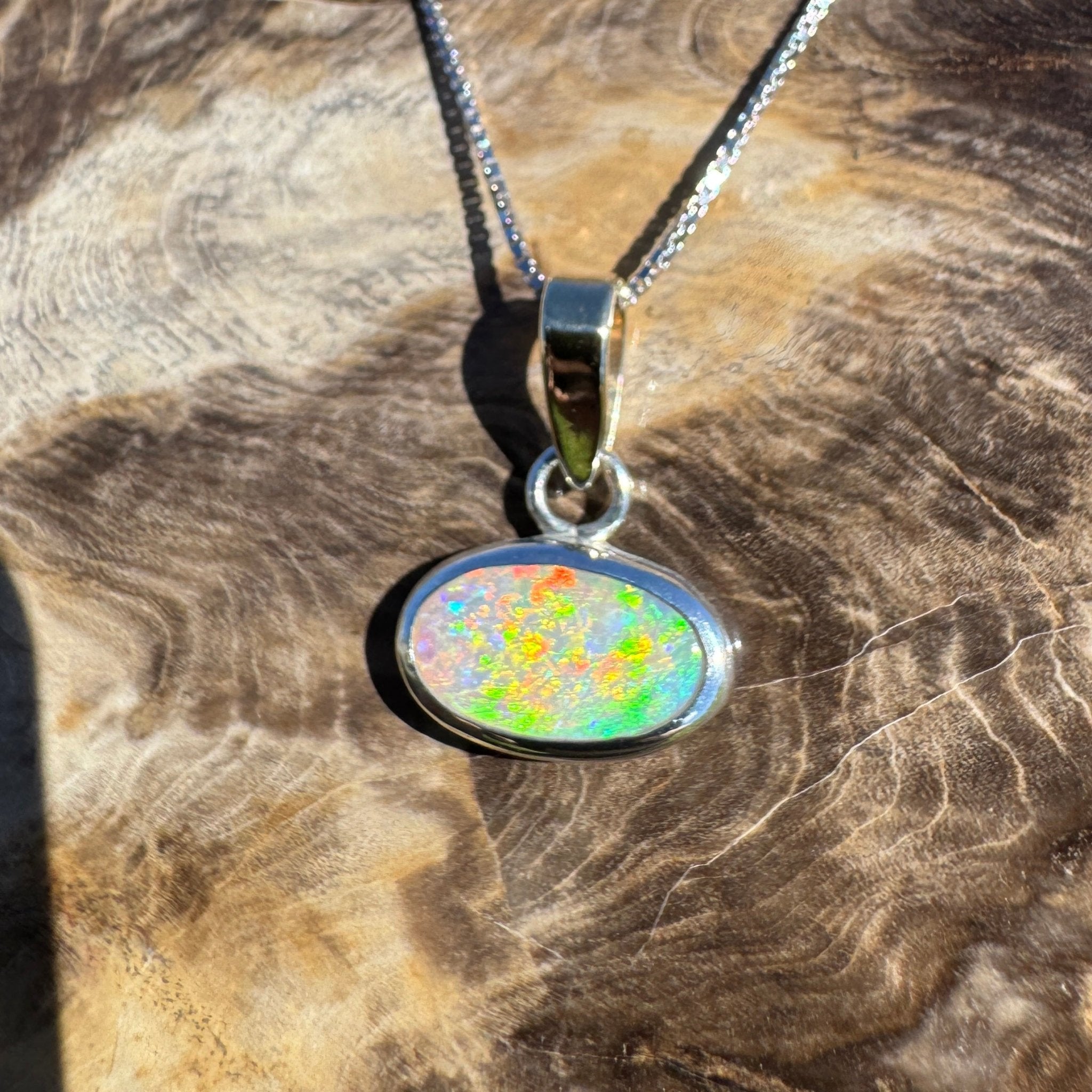Celestial Glow ~ 1.80ct Solid Lightning Ridge Opal Two - tone 10k Gold and 925 Sterling Silver Pendant Necklace