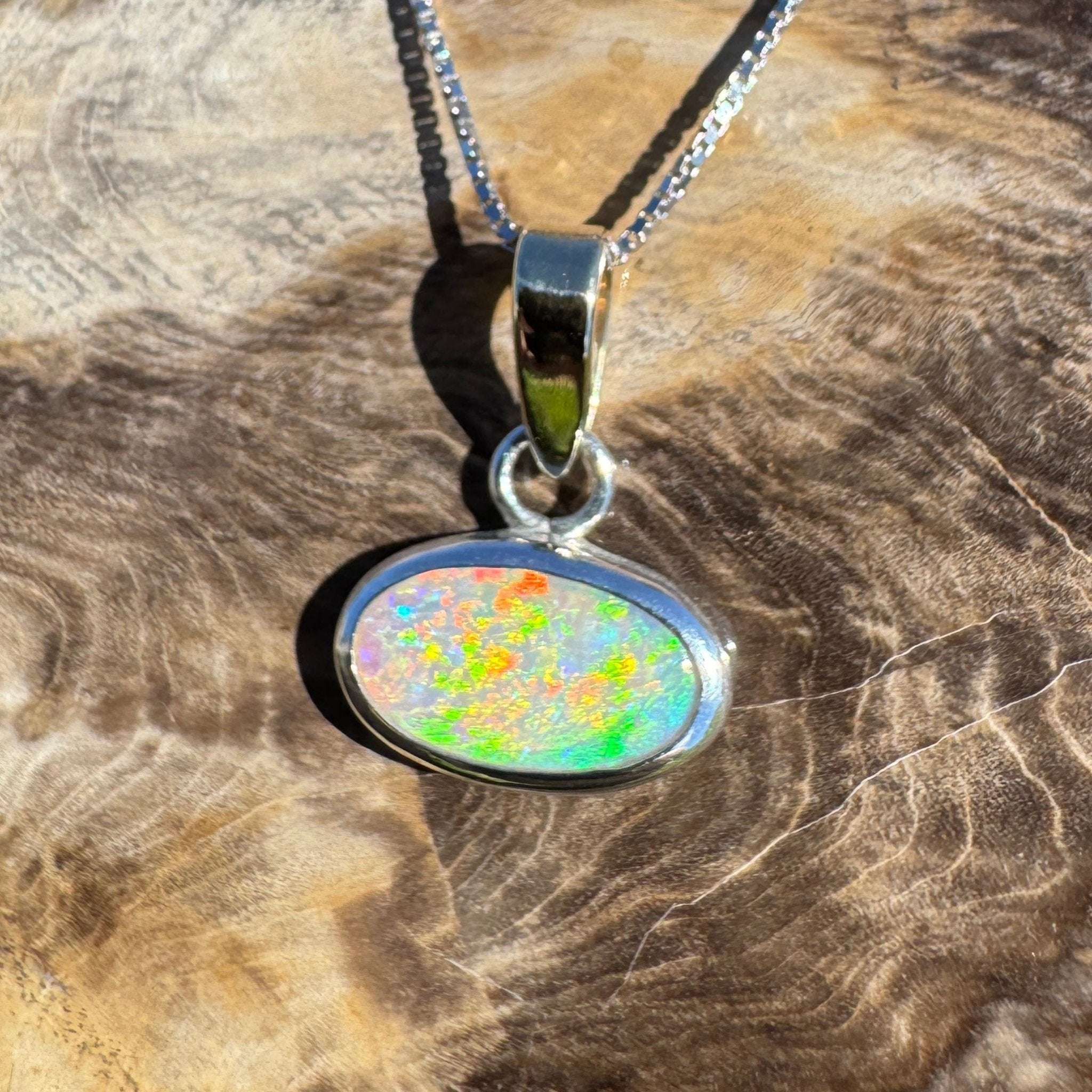 Celestial Glow ~ 1.80ct Solid Lightning Ridge Opal Two - tone 10k Gold and 925 Sterling Silver Pendant Necklace