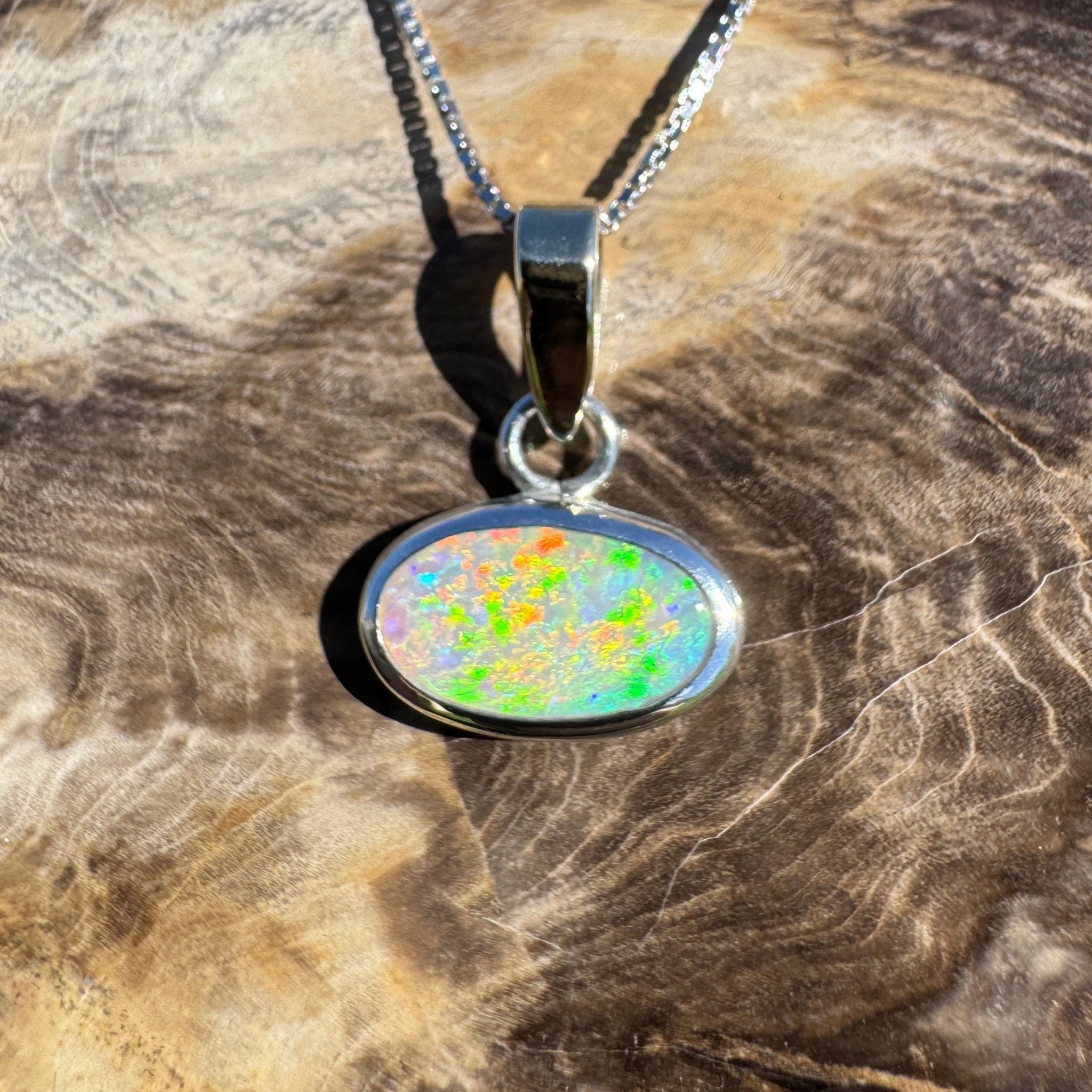 Celestial Glow ~ 1.80ct Solid Lightning Ridge Opal Two - tone 10k Gold and 925 Sterling Silver Pendant Necklace