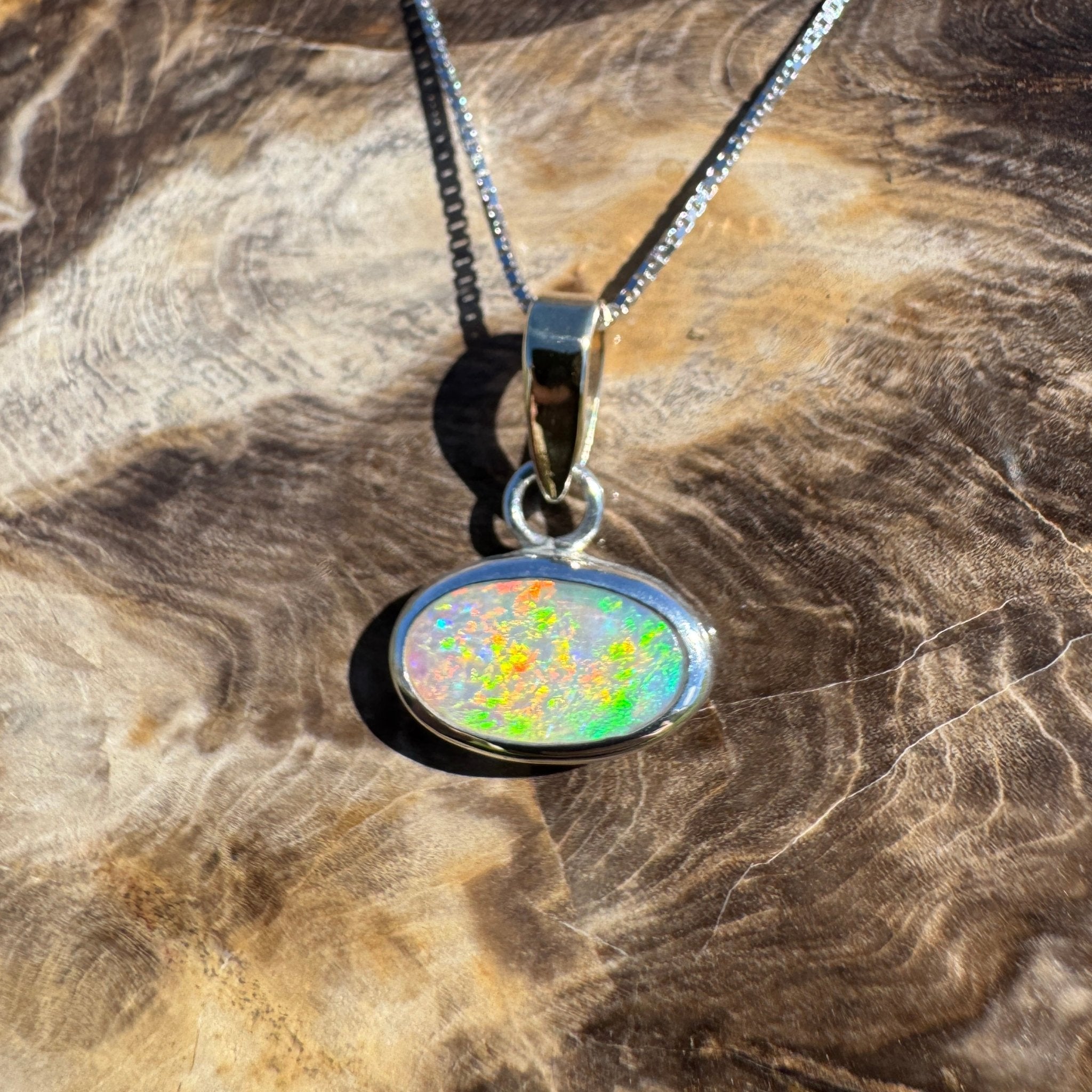 Celestial Glow ~ 1.80ct Solid Lightning Ridge Opal Two - tone 10k Gold and 925 Sterling Silver Pendant Necklace