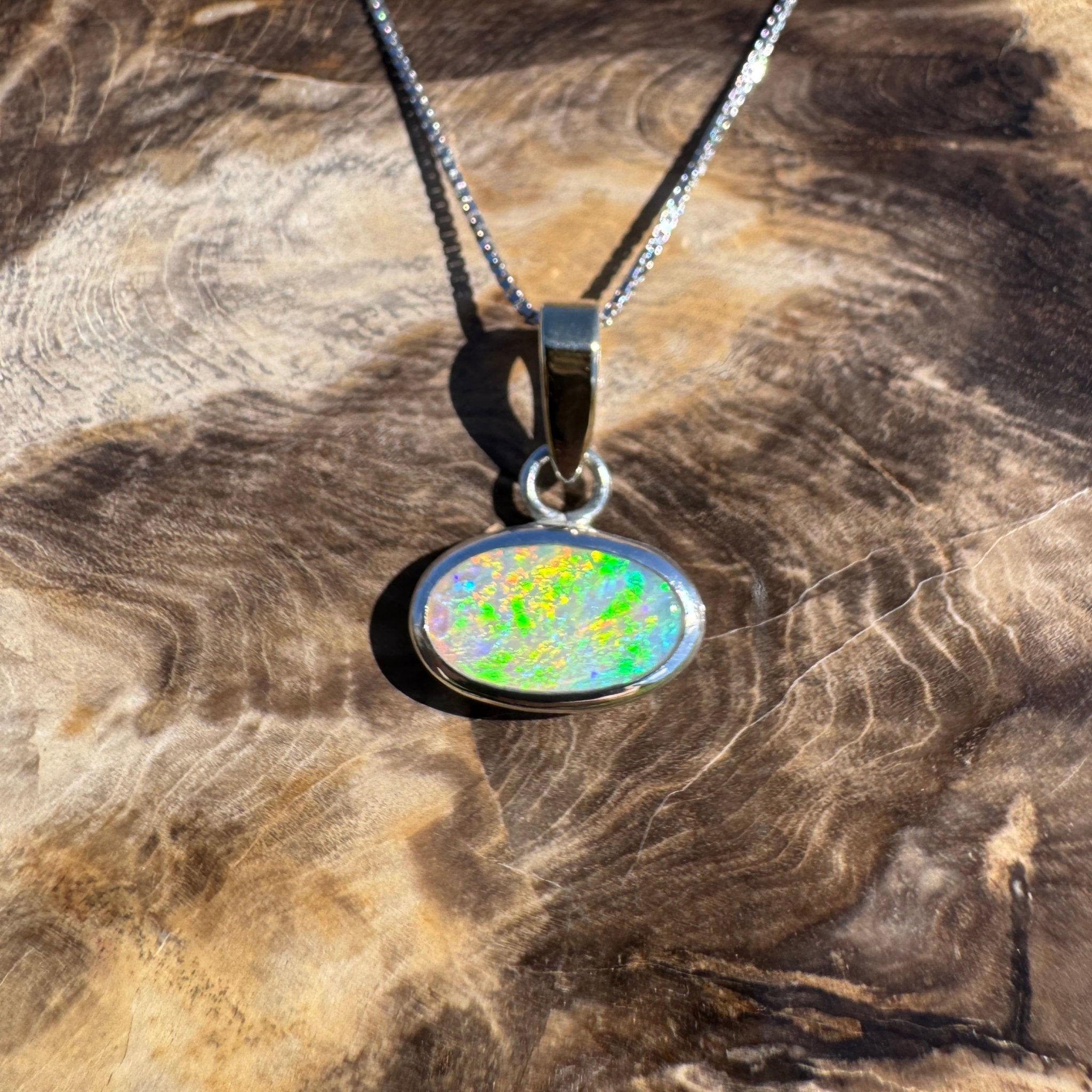 Celestial Glow ~ 1.80ct Solid Lightning Ridge Opal Two - tone 10k Gold and 925 Sterling Silver Pendant Necklace