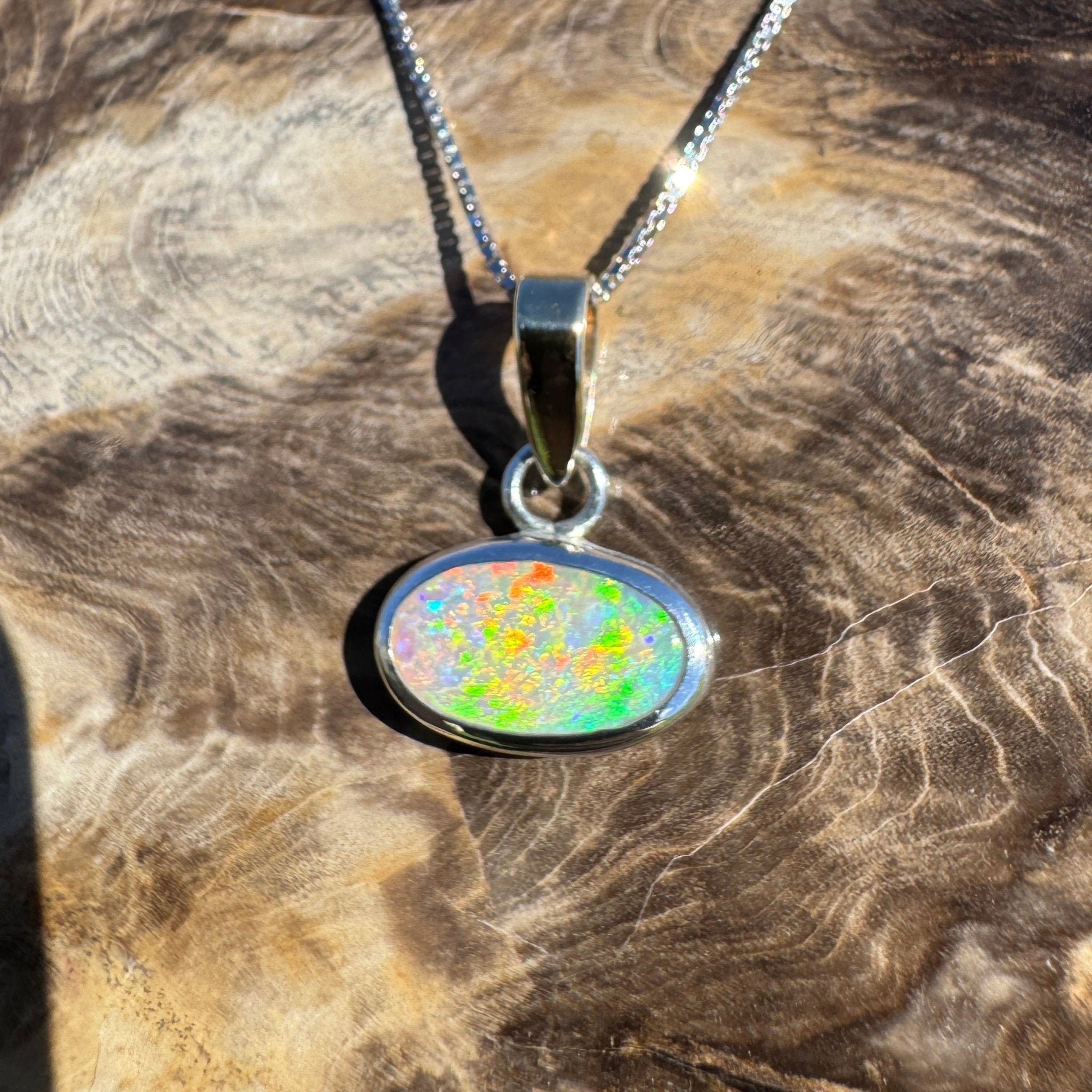 Celestial Glow ~ 1.80ct Solid Lightning Ridge Opal Two - tone 10k Gold and 925 Sterling Silver Pendant Necklace