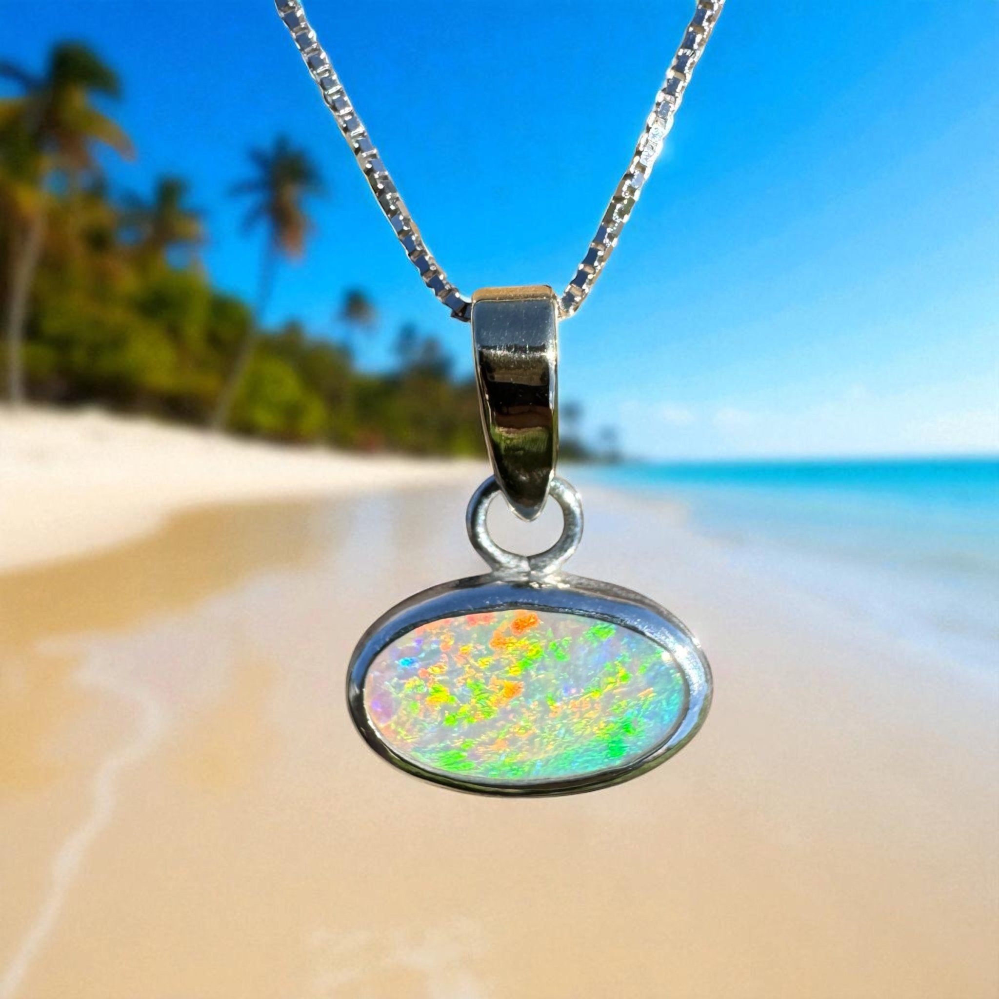 Celestial Glow ~ 1.80ct Solid Lightning Ridge Opal Two - tone 10k Gold and 925 Sterling Silver Pendant Necklace