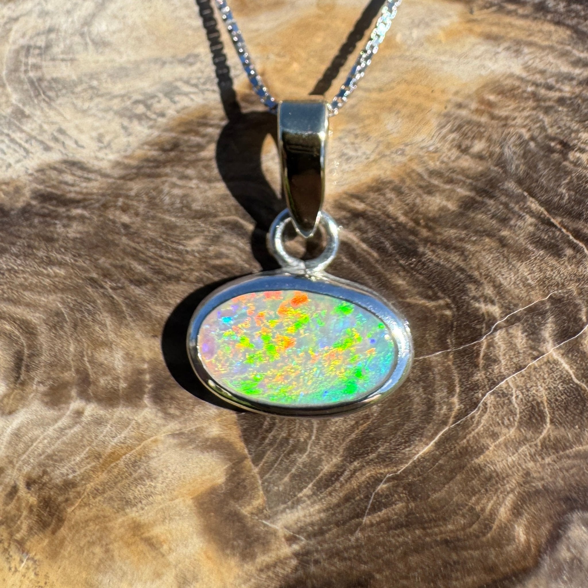 Celestial Glow ~ 1.80ct Solid Lightning Ridge Opal Two - tone 10k Gold and 925 Sterling Silver Pendant Necklace
