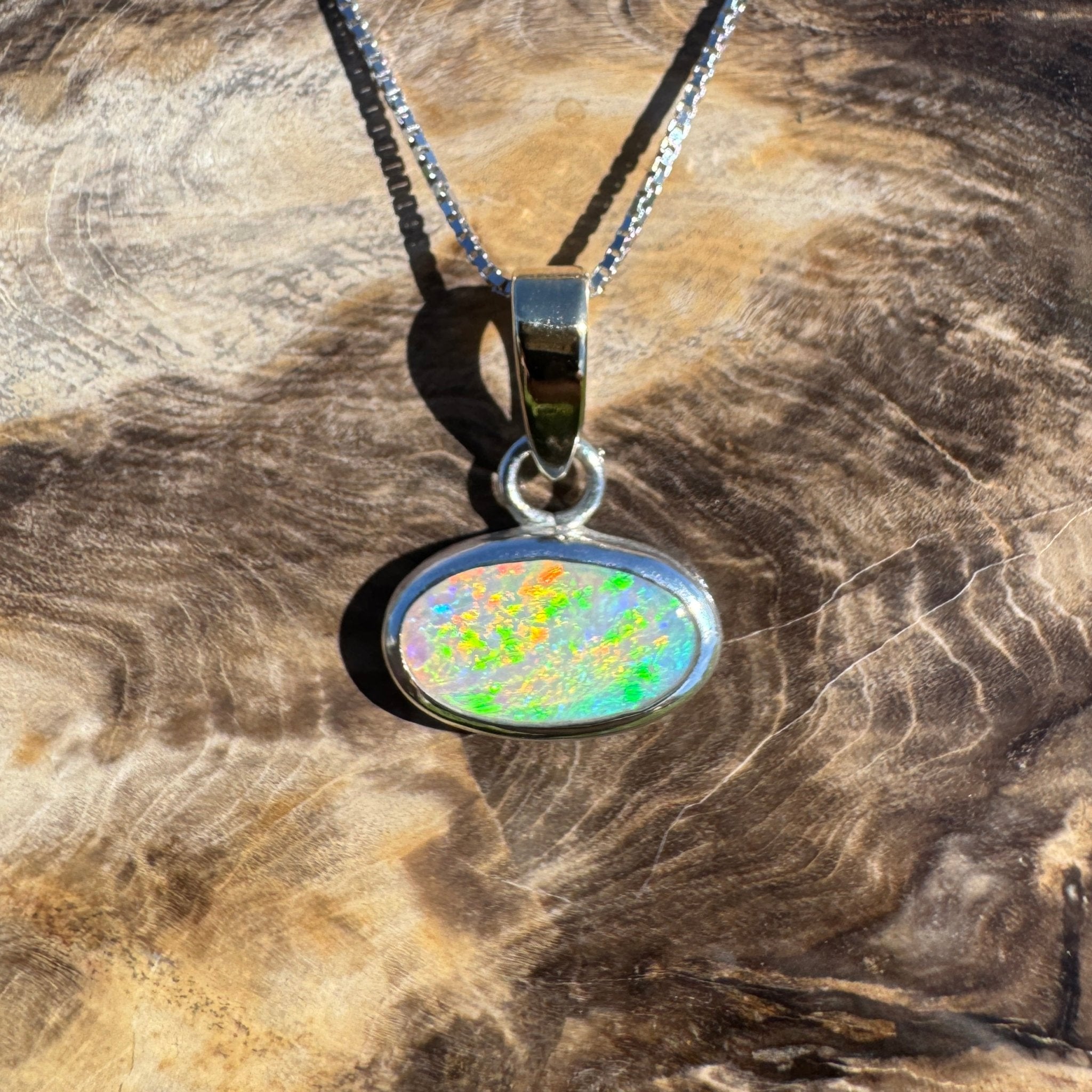 Celestial Glow ~ 1.80ct Solid Lightning Ridge Opal Two - tone 10k Gold and 925 Sterling Silver Pendant Necklace