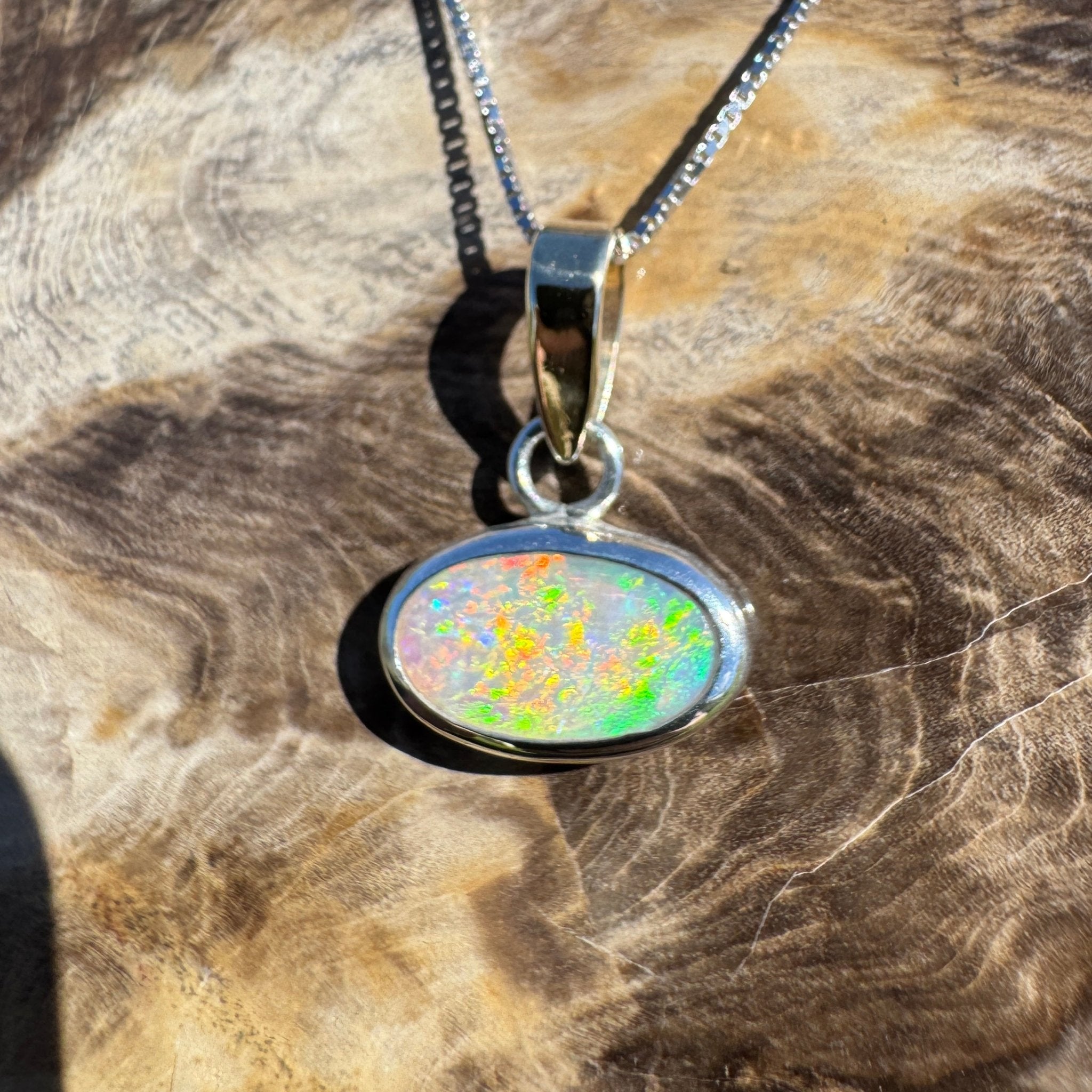 Celestial Glow ~ 1.80ct Solid Lightning Ridge Opal Two - tone 10k Gold and 925 Sterling Silver Pendant Necklace