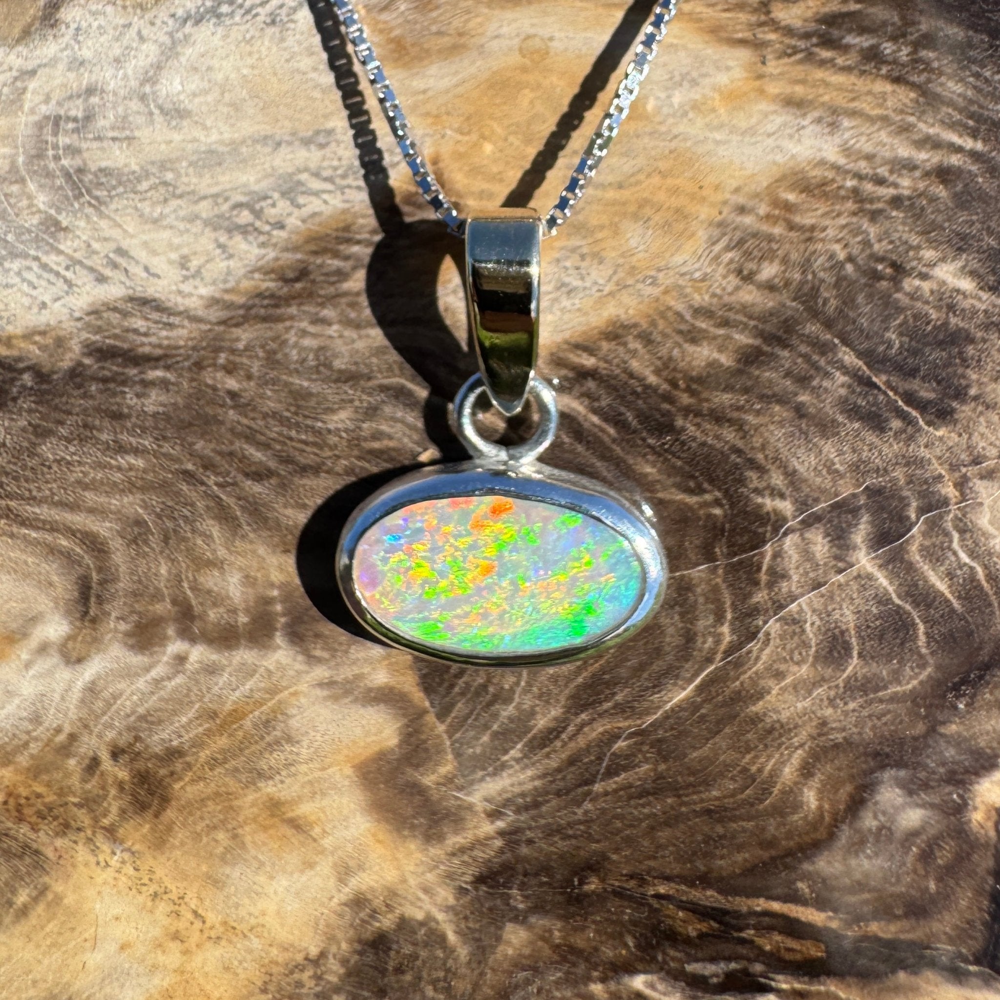 Celestial Glow ~ 1.80ct Solid Lightning Ridge Opal Two - tone 10k Gold and 925 Sterling Silver Pendant Necklace