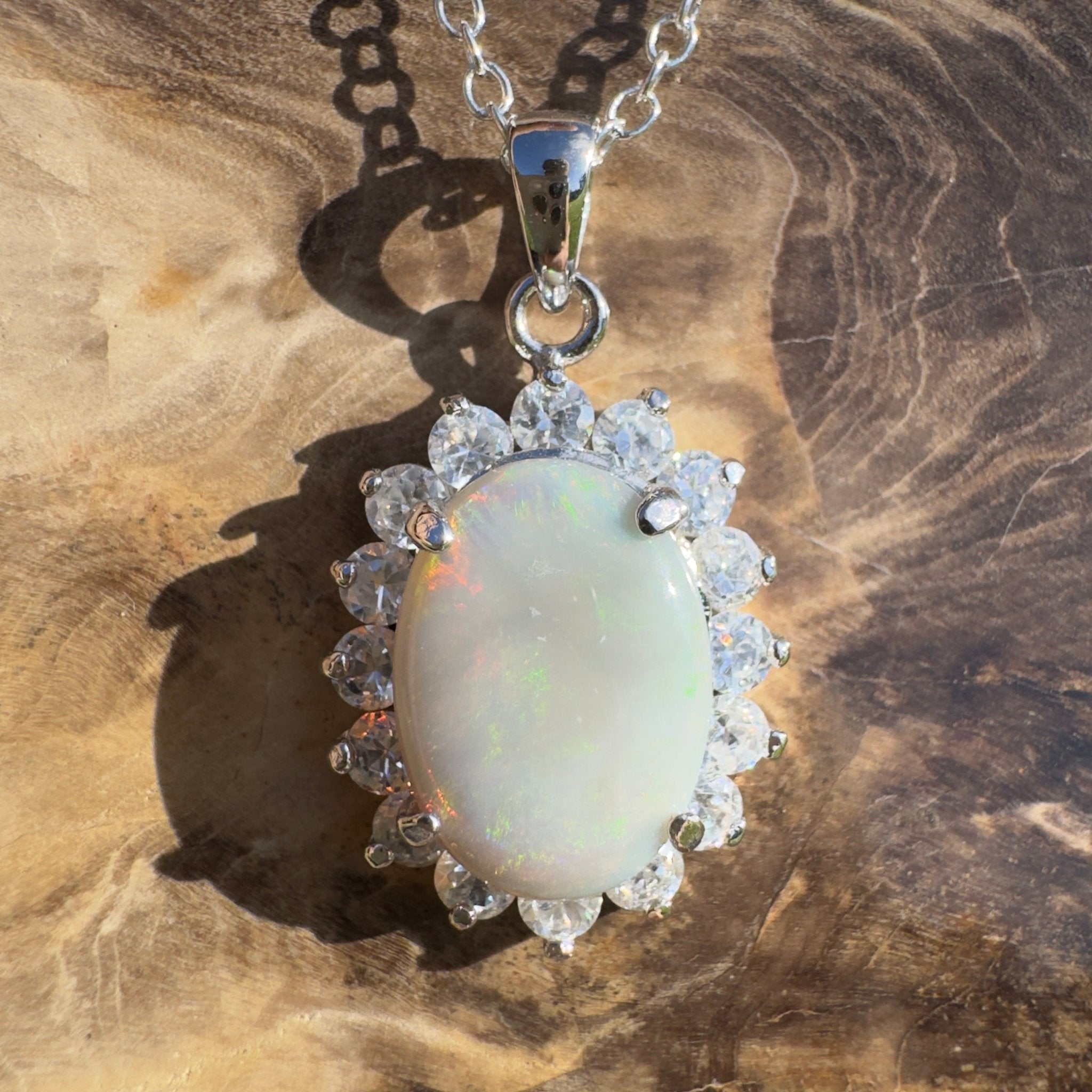 Celestial Halo ~ 2.3ct Lightning Ridge Crystal Opal 925 Silver Pendant