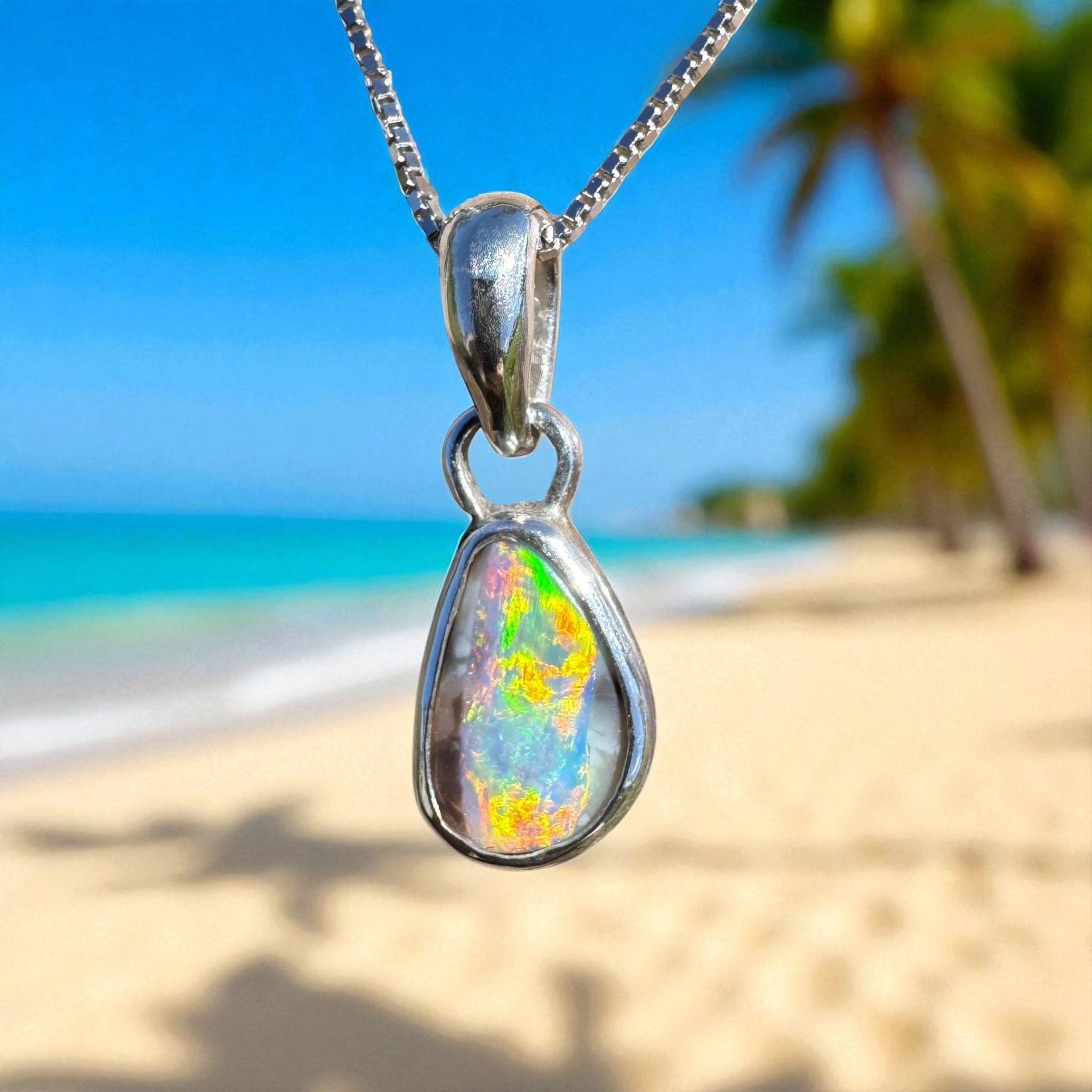 Celestial Radiance ~ 0.7ct Solid Lightning Ridge Opal 925 Sterling Silver Pendant Necklace