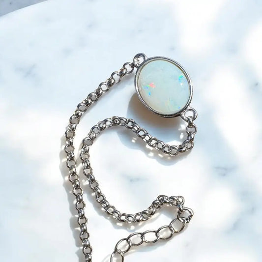 Silver chain necklace with a stunning Coober Pedy opal pendant in sterling silver