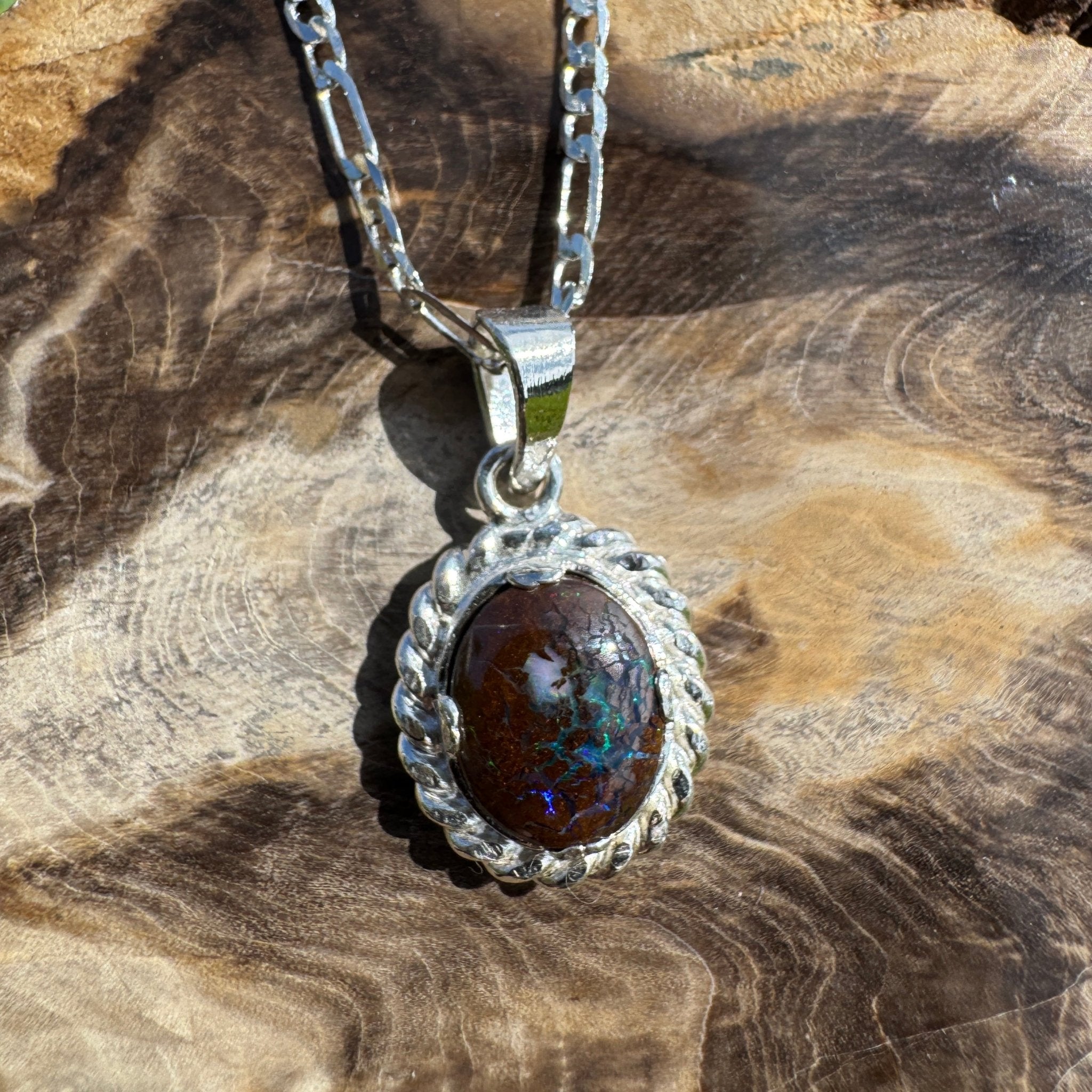 Chambers Pillar Flame ~ Queensland Boulder Opal 925 Sterling Silver Pendant Necklace