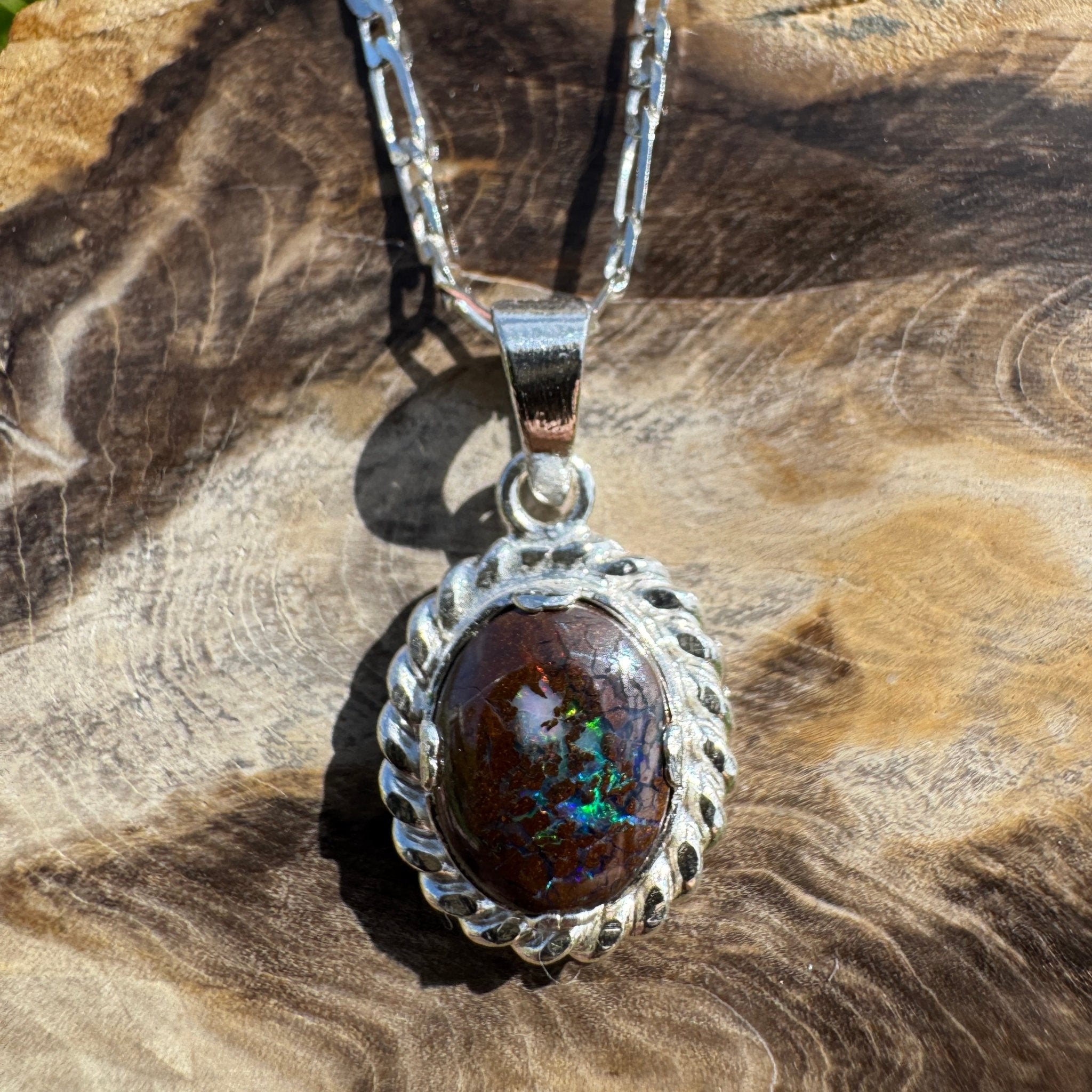 Chambers Pillar Flame ~ Queensland Boulder Opal 925 Sterling Silver Pendant Necklace