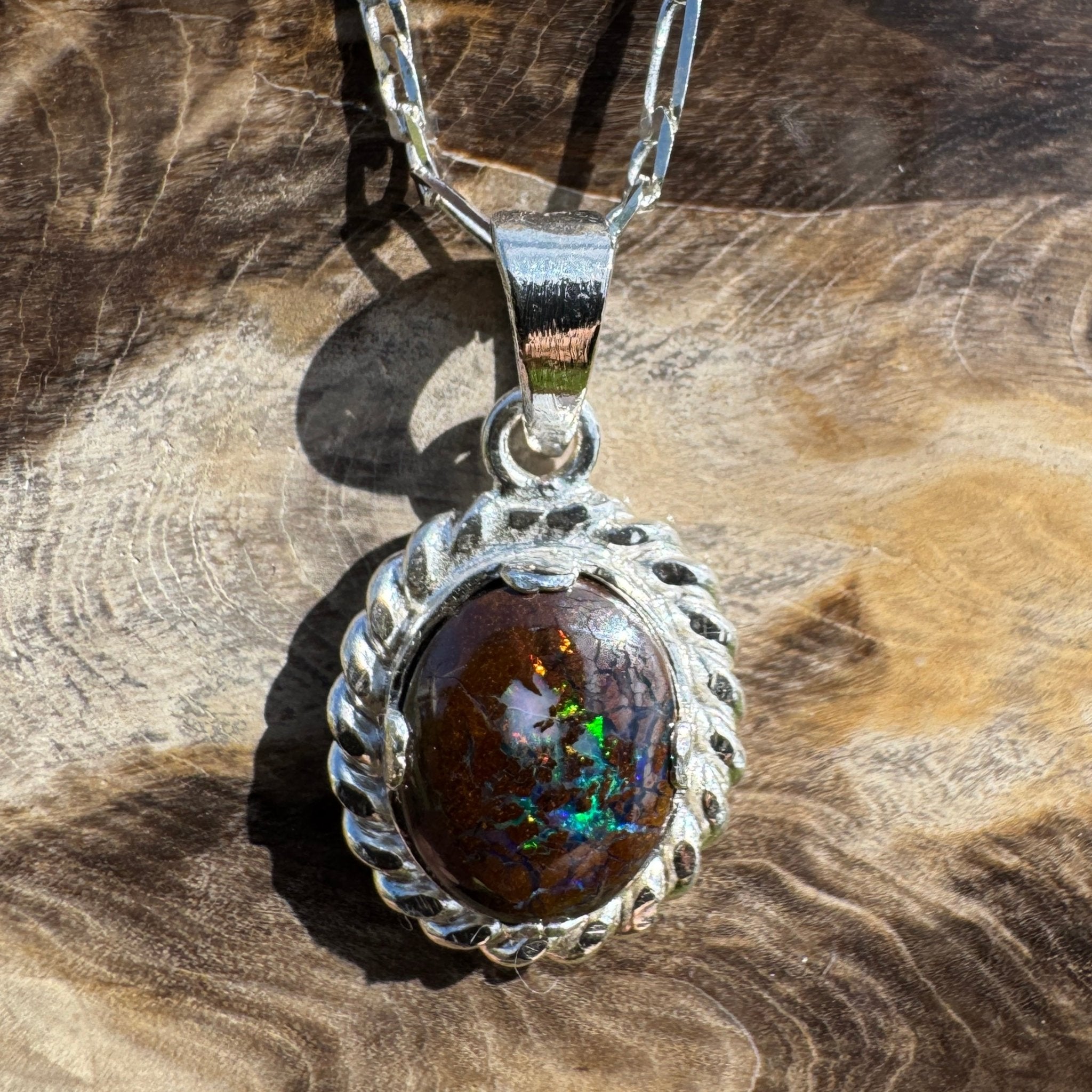 Chambers Pillar Flame ~ Queensland Boulder Opal 925 Sterling Silver Pendant Necklace