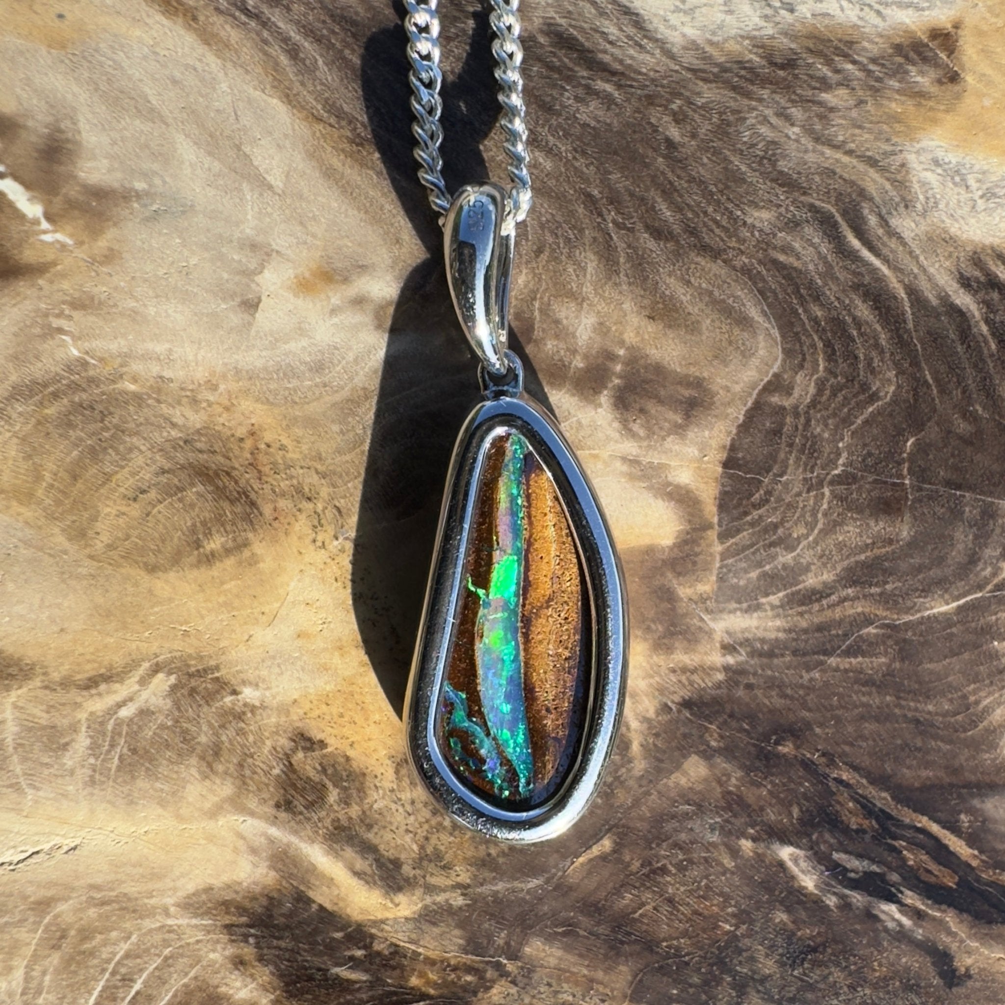 Channel Country Drift ~ Queensland Boulder Opal 925 Sterling Silver Pendant Necklace