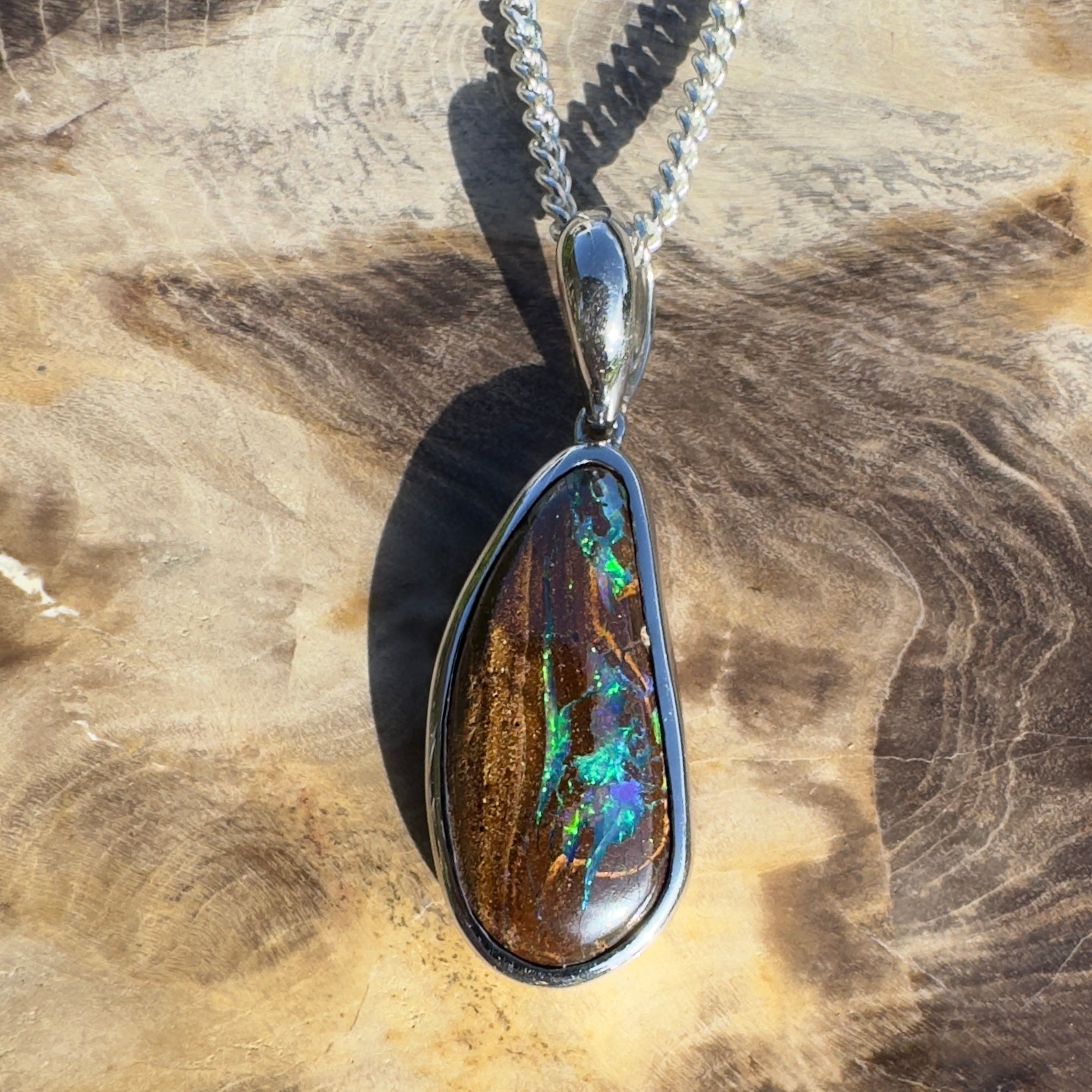 Channel Country Drift ~ Queensland Boulder Opal 925 Sterling Silver Pendant Necklace