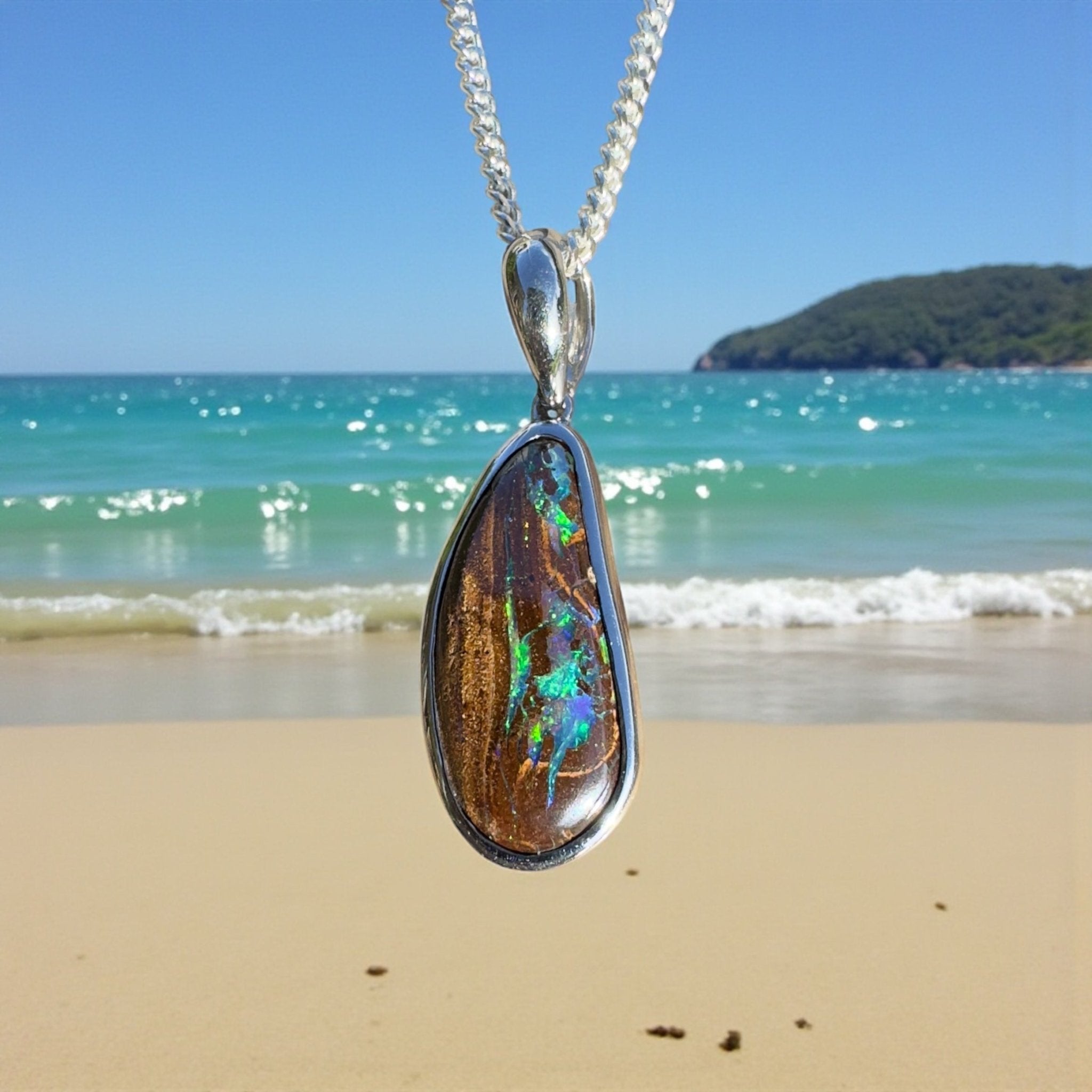Channel Country Drift ~ Queensland Boulder Opal 925 Sterling Silver Pendant Necklace