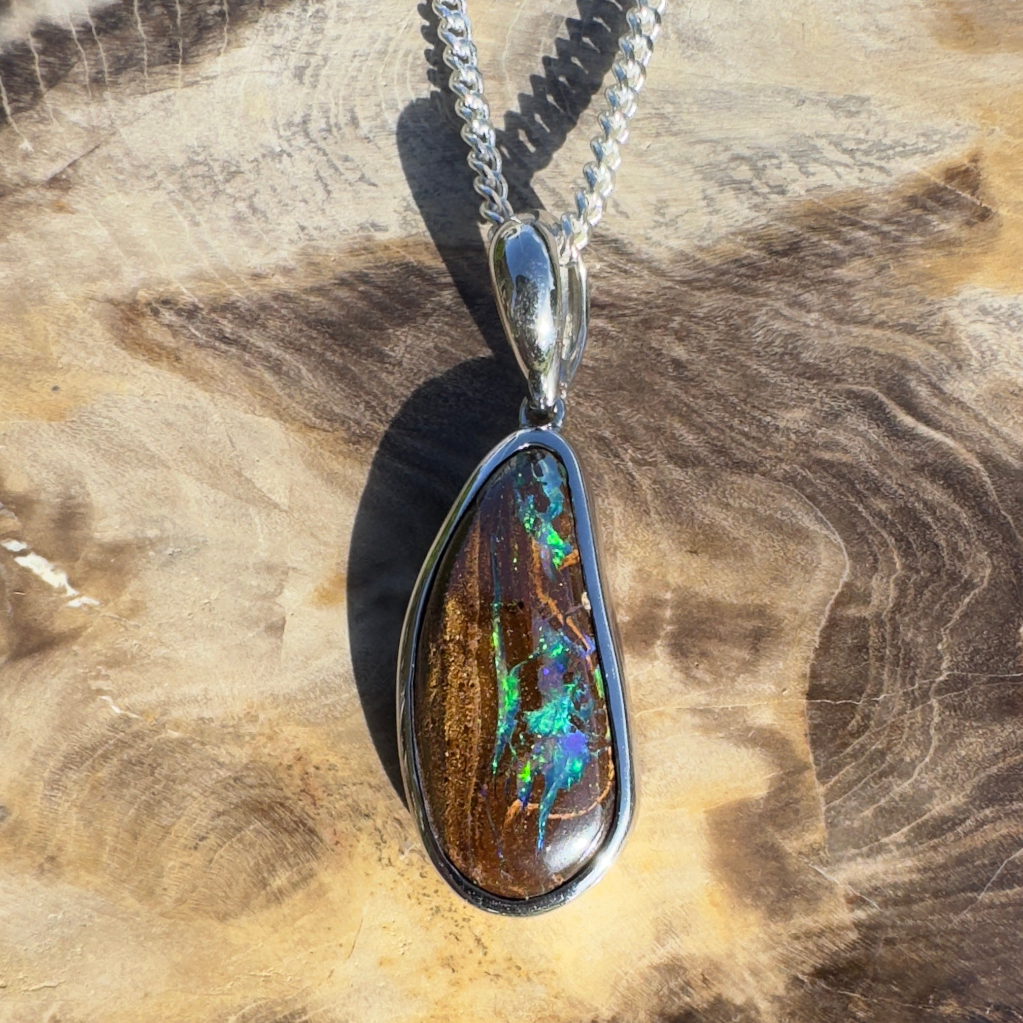 Channel Country Drift ~ Queensland Boulder Opal 925 Sterling Silver Pendant Necklace