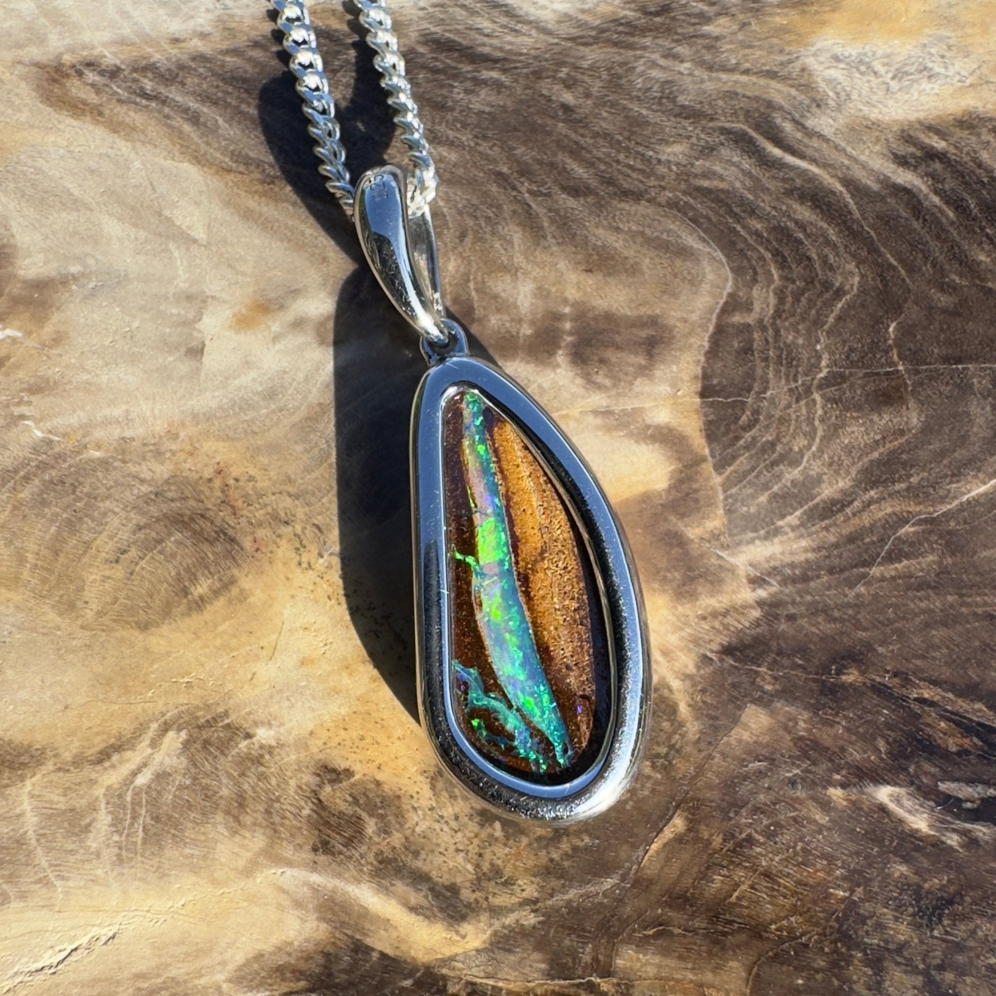 Channel Country Drift ~ Queensland Boulder Opal 925 Sterling Silver Pendant Necklace