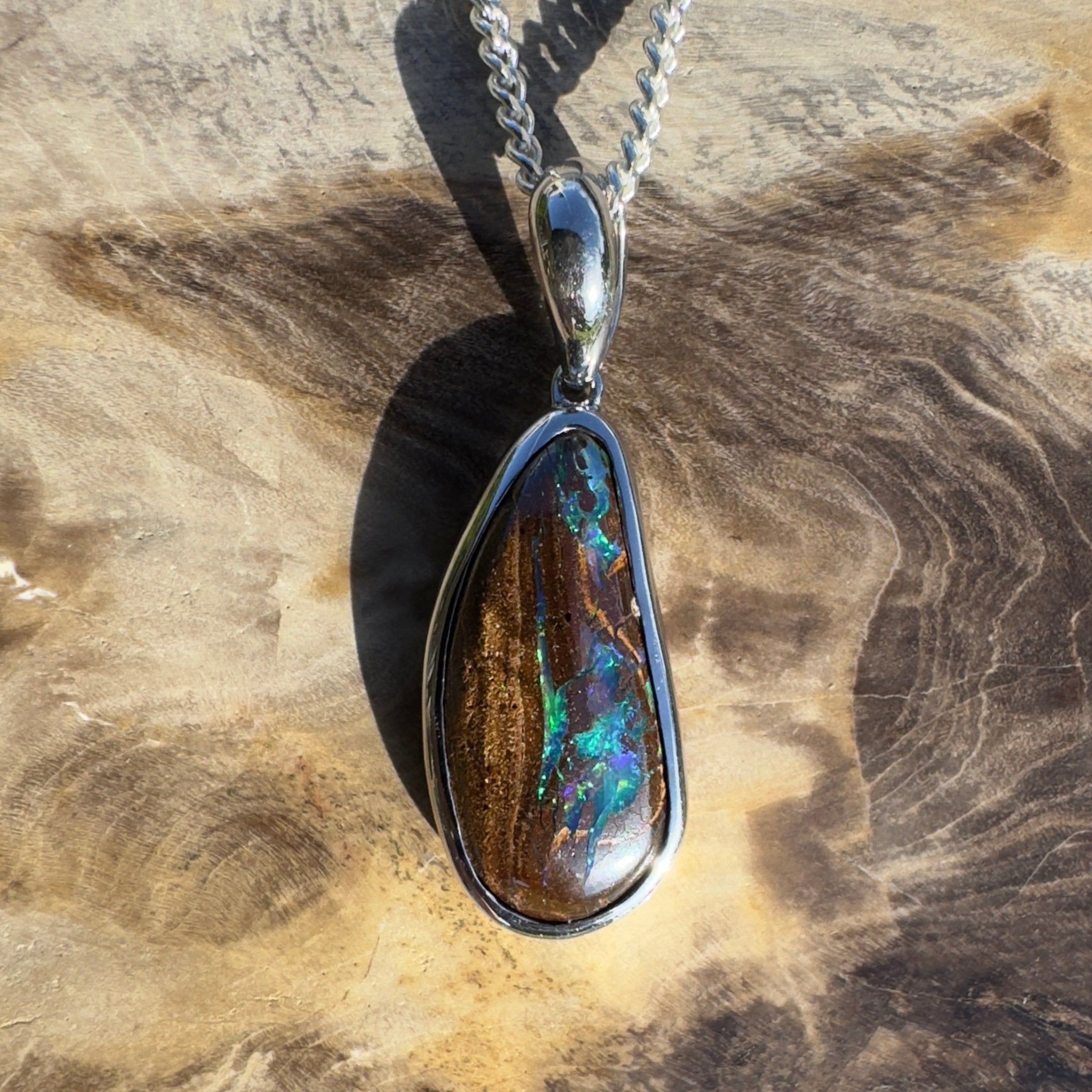 Channel Country Drift ~ Queensland Boulder Opal 925 Sterling Silver Pendant Necklace