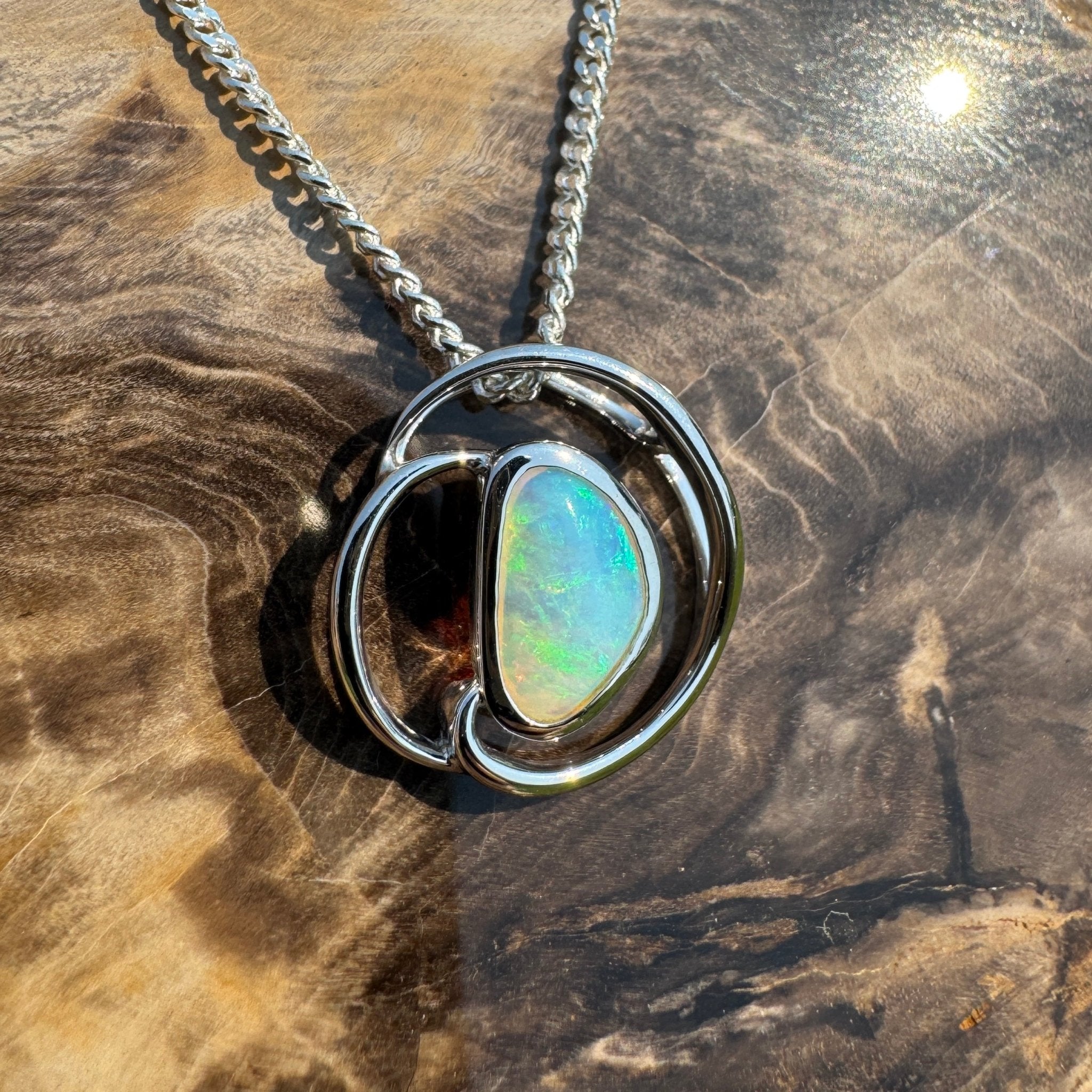 Clifton Beach Surf ~ 1ct Solid Coober Pedy Crystal Opal 925 Sterling Silver Pendant Necklace