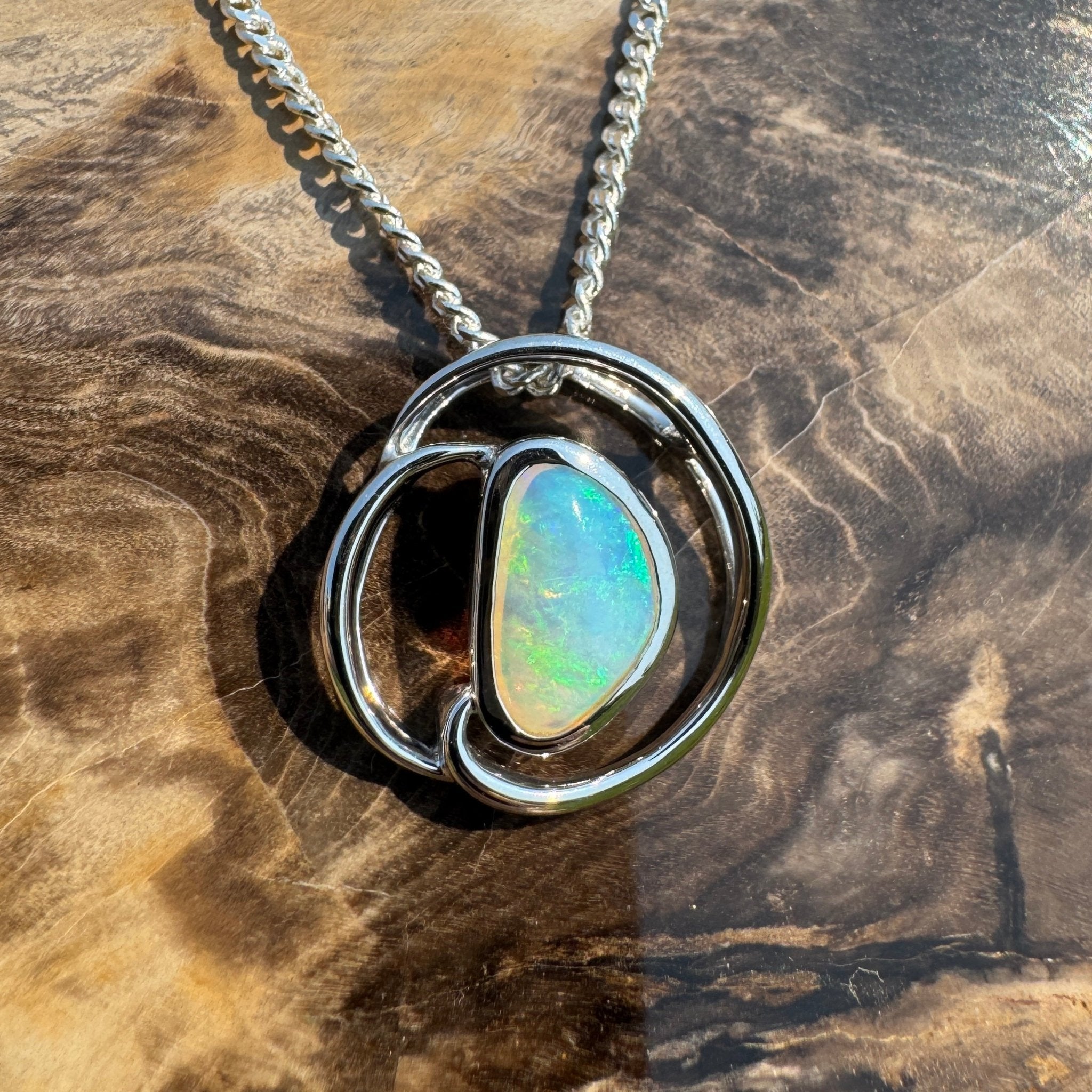 Clifton Beach Surf ~ 1ct Solid Coober Pedy Crystal Opal 925 Sterling Silver Pendant Necklace